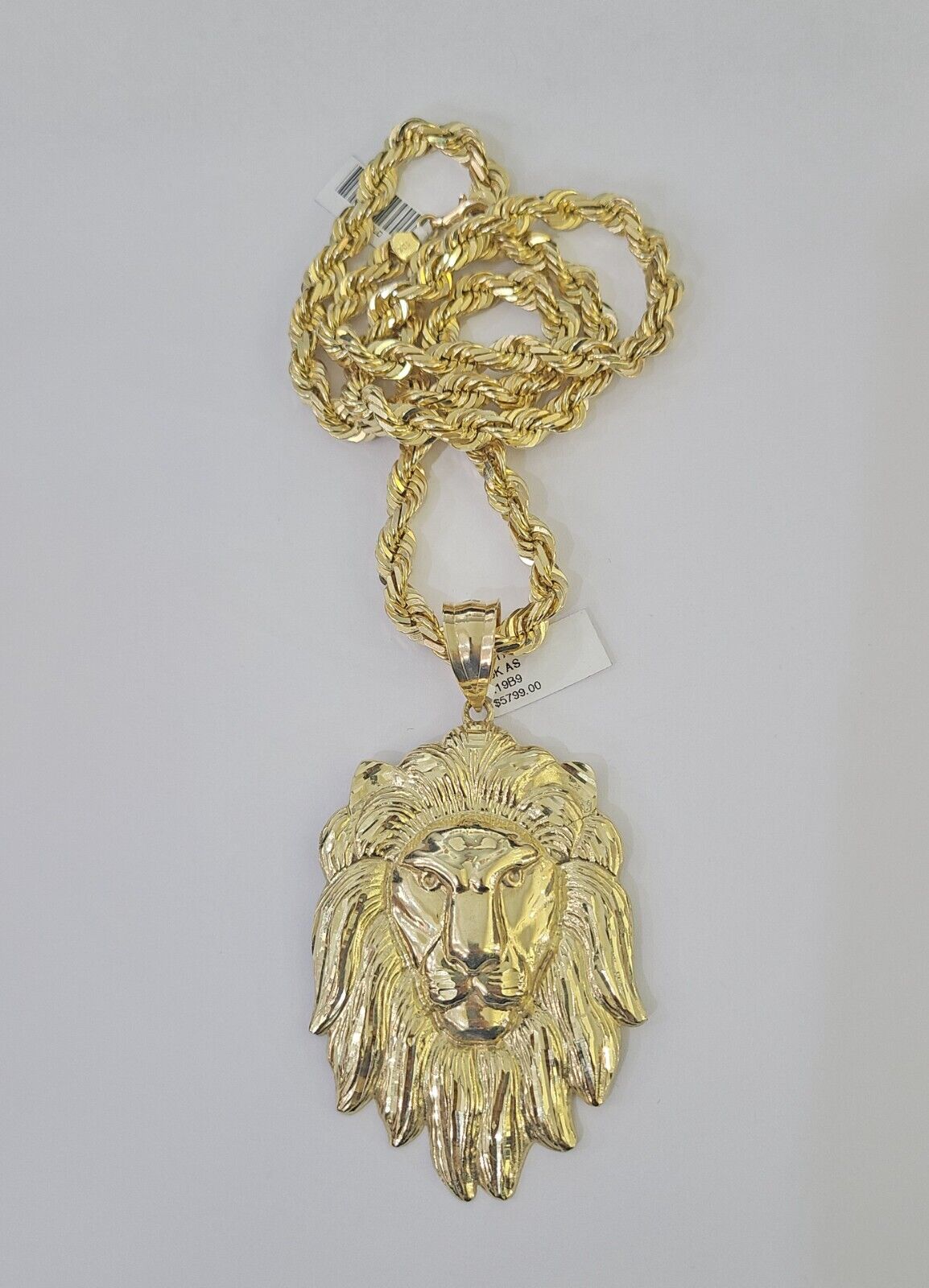 10k Solid Rope Chain Lion Pendant Necklace 7mm 20" - 30" SET Charm Real - GoldenlinQ
