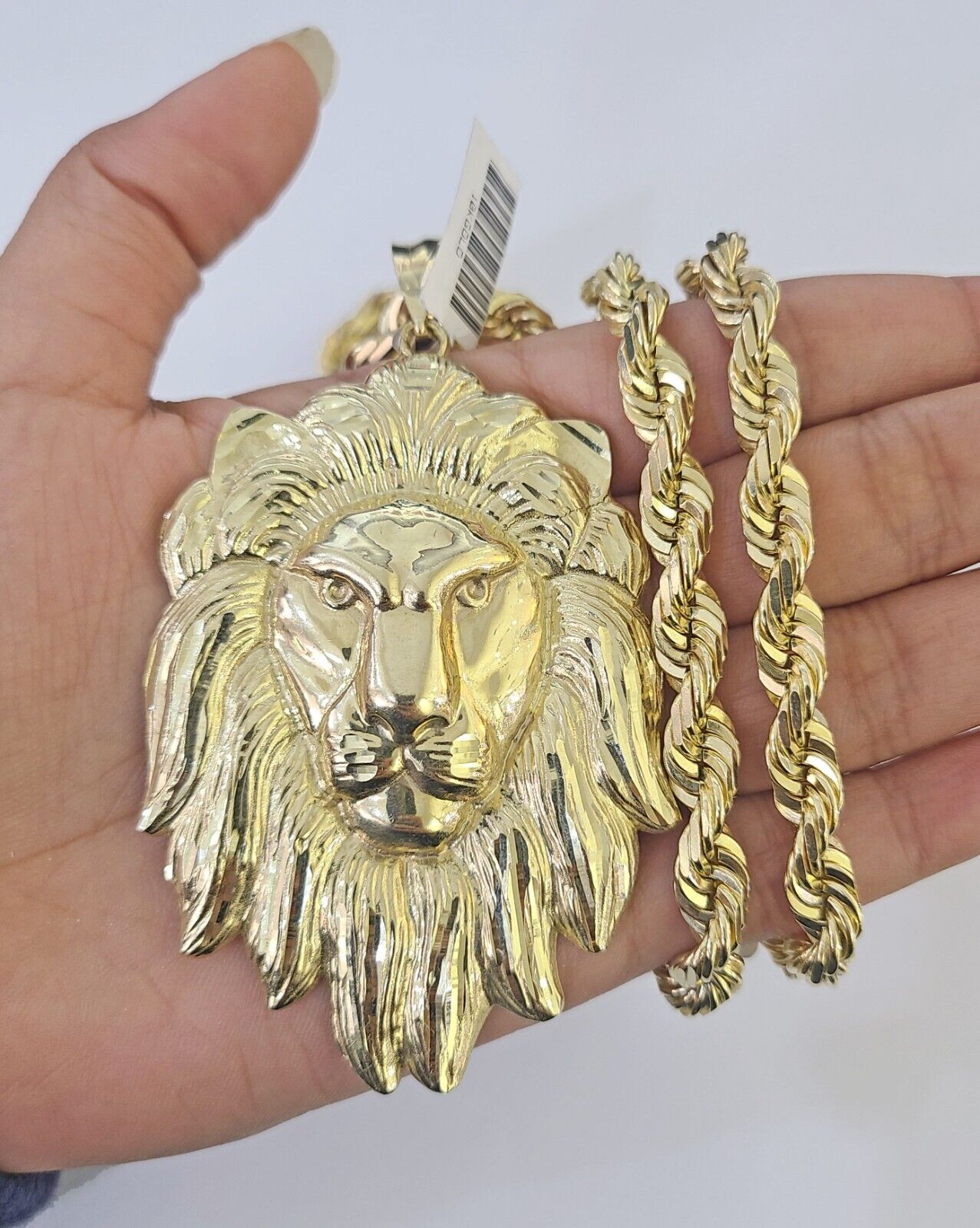10k Solid Rope Chain Lion Pendant Necklace 7mm 20" - 30" SET Charm Real - GoldenlinQ