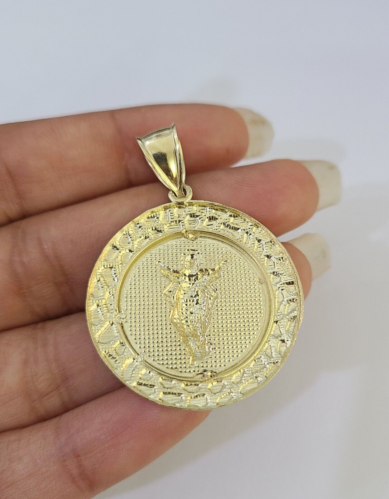 10k Solid Rope Chain Nugget Medallion Guadalupe Charm Set 4mm 18" - 28" Necklace - GoldenlinQ