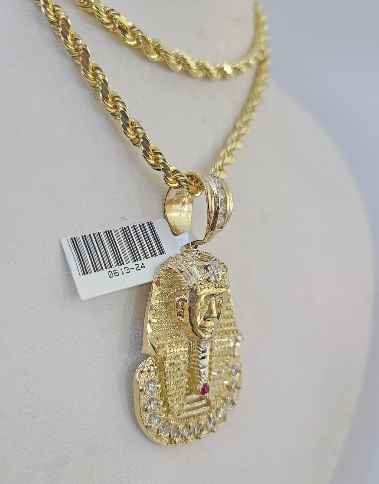 10k Solid Rope Chain Pharaoh Charm Set 4mm 18" - 28" Necklace Yellow Gold Pendant - GoldenlinQ