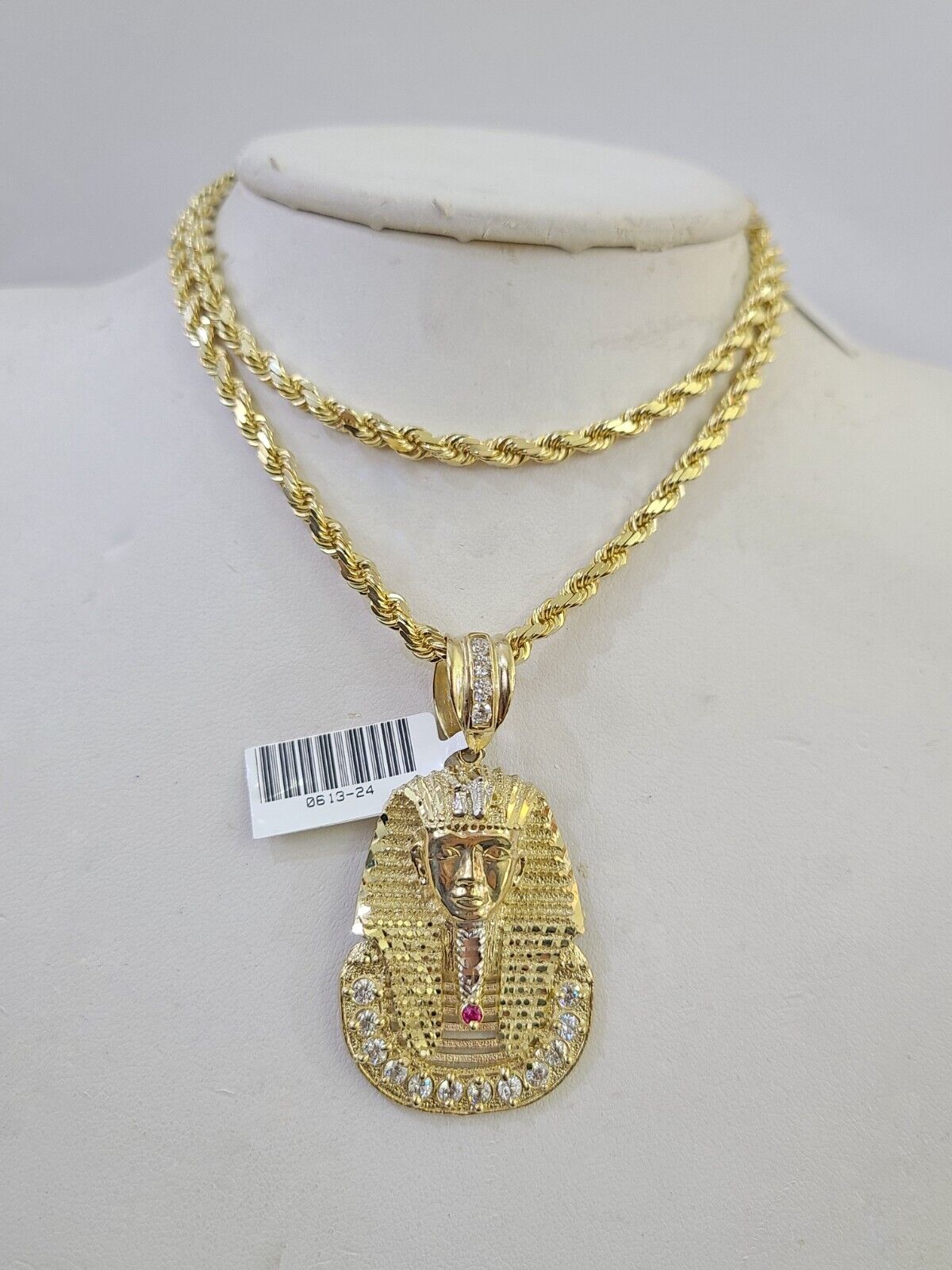 10k Solid Rope Chain Pharaoh Charm Set 4mm 18" - 28" Necklace Yellow Gold Pendant - GoldenlinQ