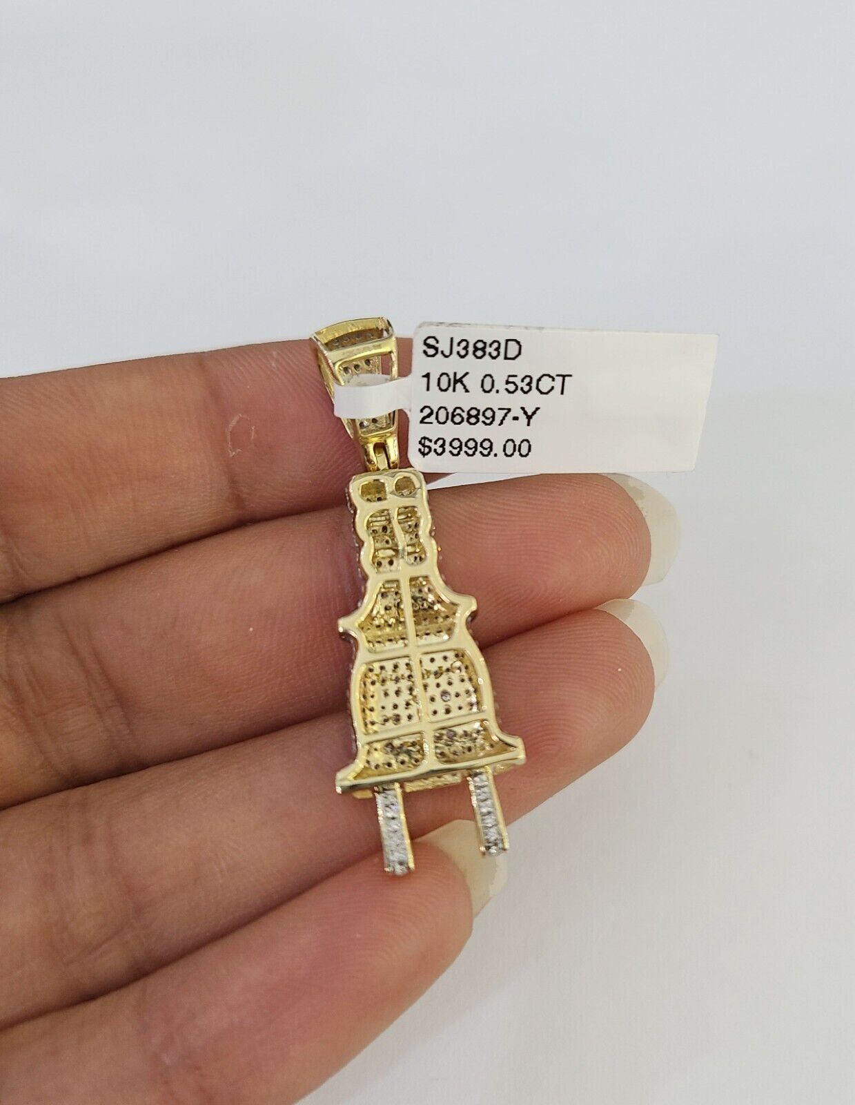 10k Solid Rope Chain Plug Socket Charm Diamond Set 4mm 20" - 28" Necklace Gold - GoldenlinQ