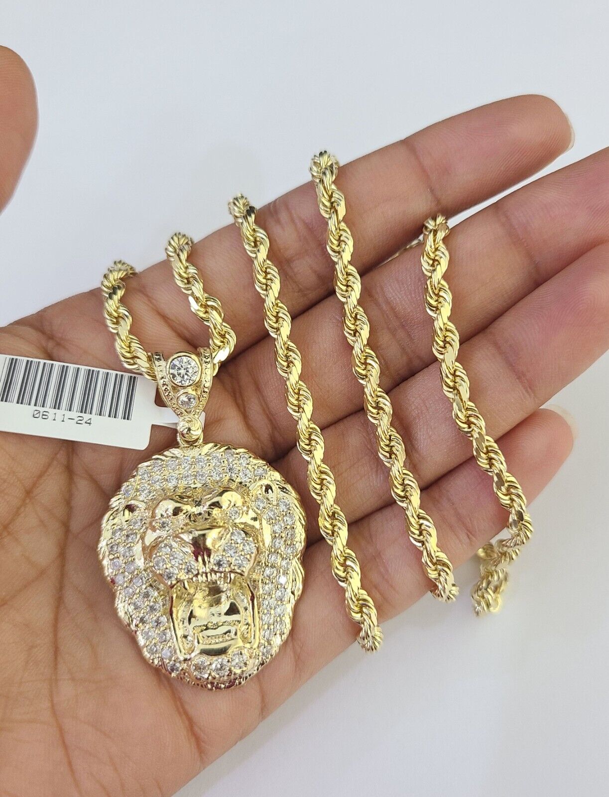10k Solid Rope Chain Roaring Lion Charm Set 4mm 20" - 28" Necklace Gold Yellow - GoldenlinQ