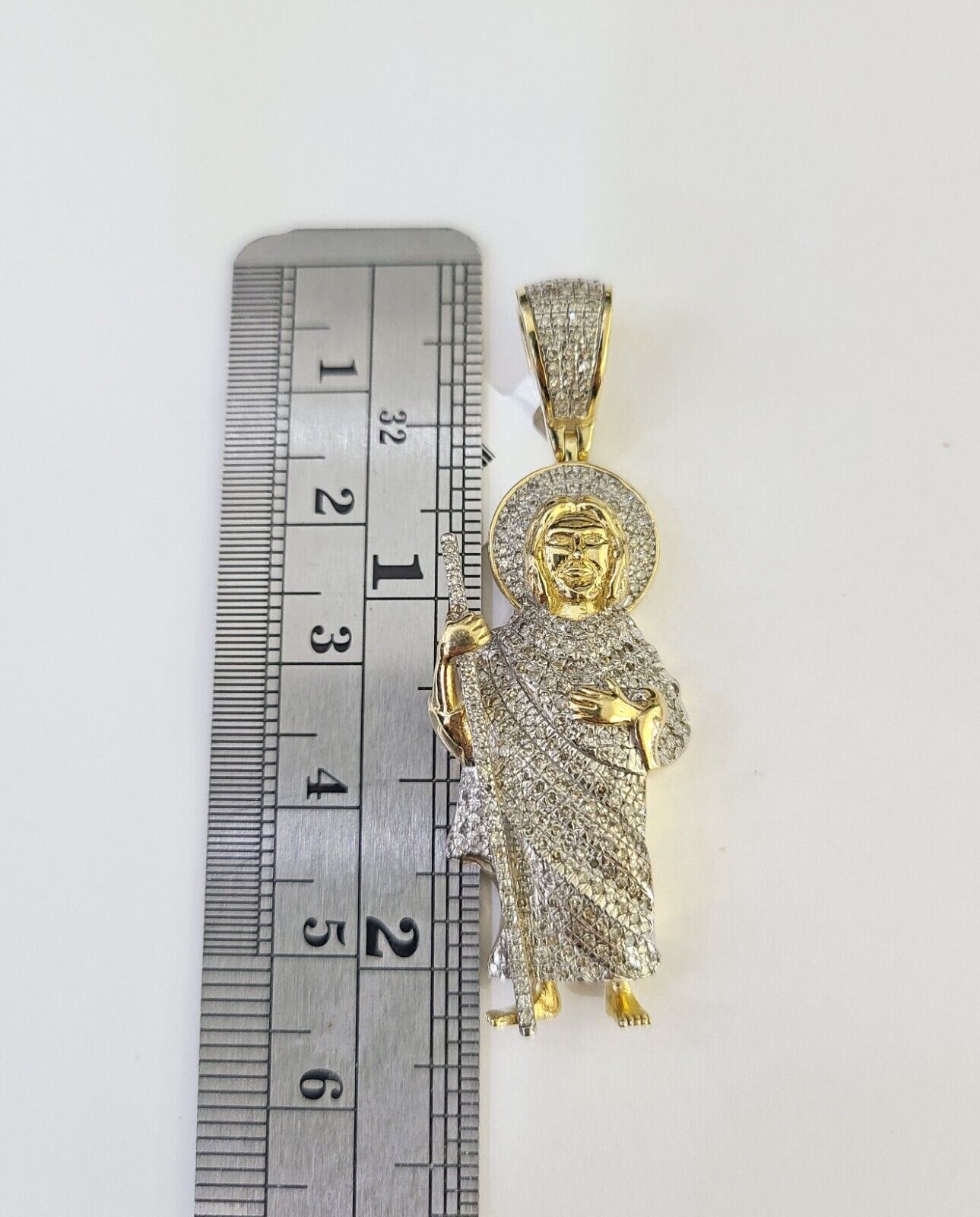 10k Solid Rope Chain Saint Jude Charm Diamond Set 4mm 20" - 28" Necklace Gold - GoldenlinQ