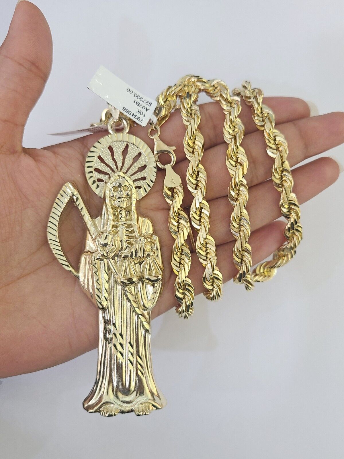 10k Solid Rope Chain Saint Jude Pendant Necklace 7mm 20" - 30" SET Charm - GoldenlinQ