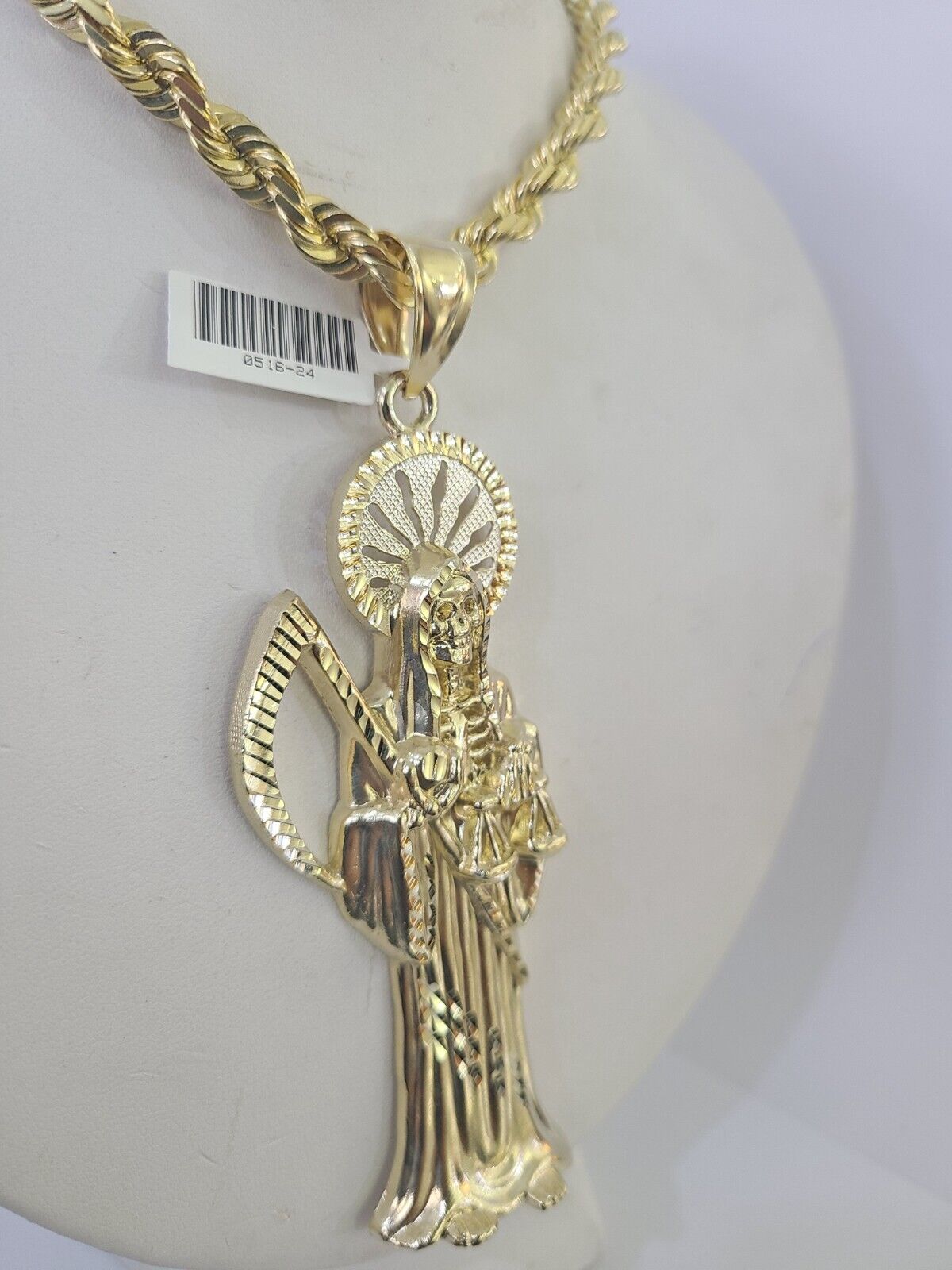 10k Solid Rope Chain Saint Jude Pendant Necklace 7mm 20" - 30" SET Charm - GoldenlinQ