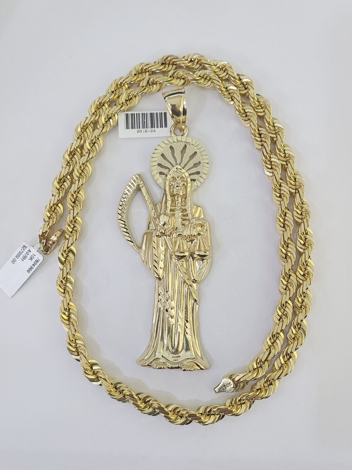 10k Solid Rope Chain Saint Jude Pendant Necklace 7mm 20" - 30" SET Charm - GoldenlinQ
