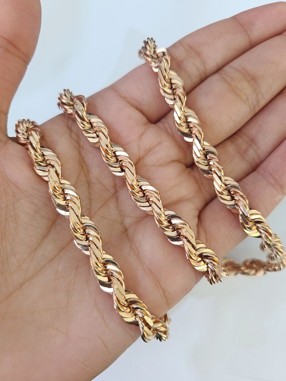 10k Solid Rose Gold Rope Chain Necklace 24" Inches 7mm Diamond Cut - GoldenlinQ