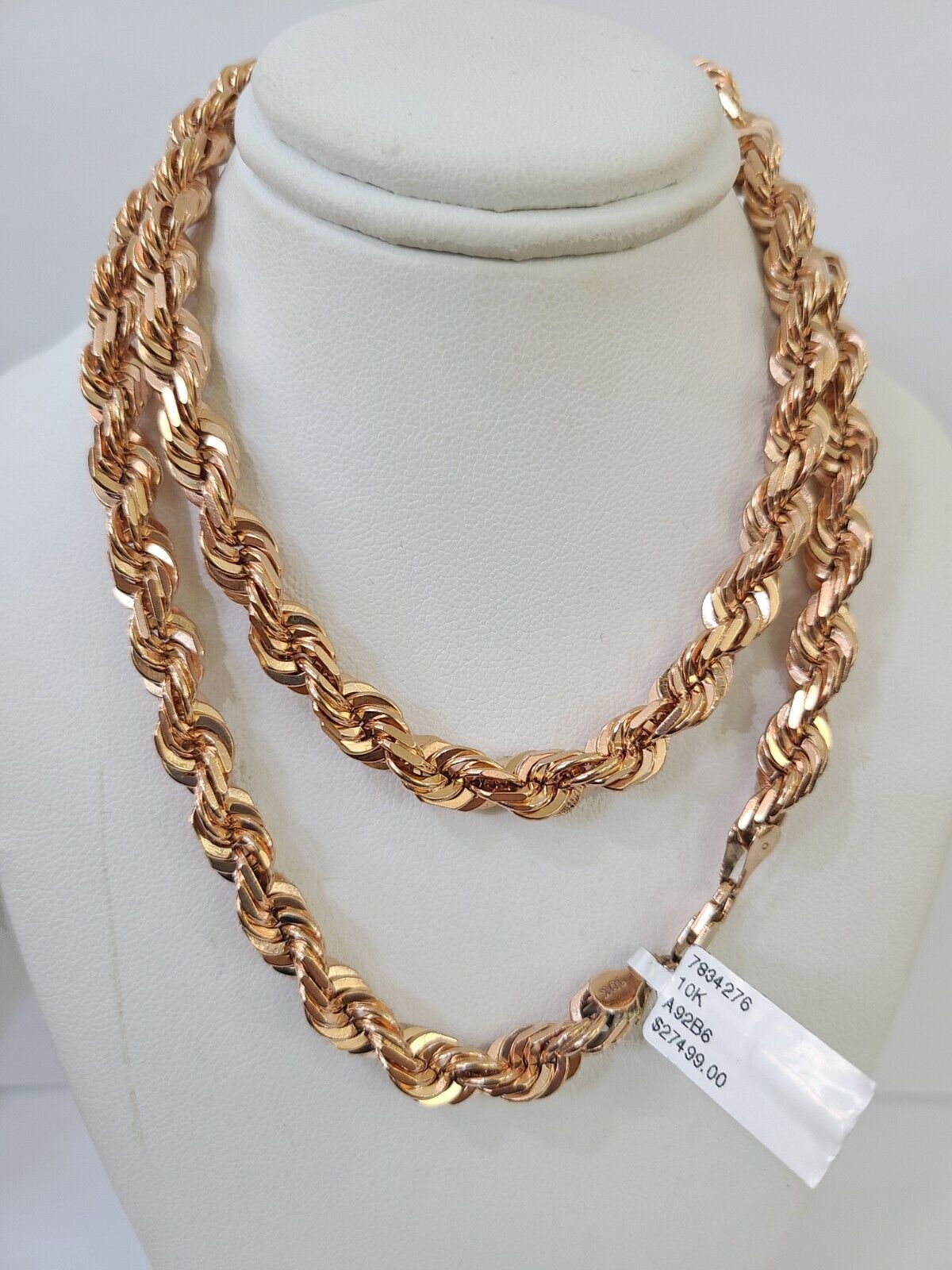 10k Solid Rose Gold Rope Chain Necklace 24" Inches 7mm Diamond Cut - GoldenlinQ
