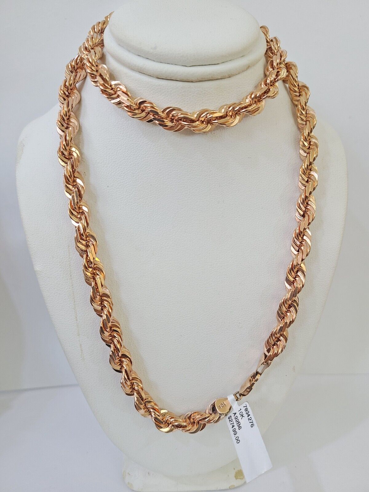 10k Solid Rose Gold Rope Chain Necklace 24" Inches 7mm Diamond Cut - GoldenlinQ