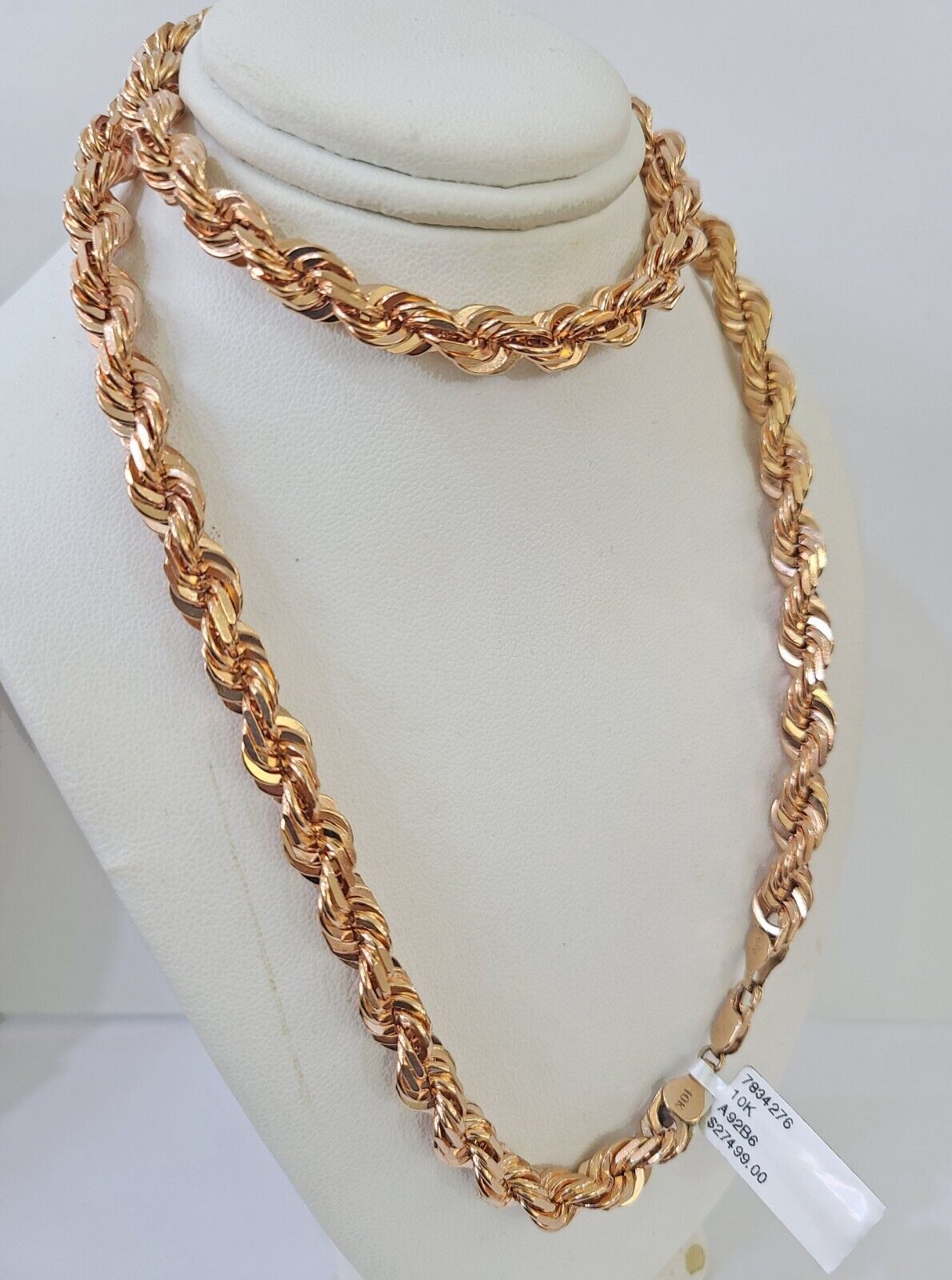 10k Solid Rose Gold Rope Chain Necklace 24" Inches 7mm Diamond Cut - GoldenlinQ
