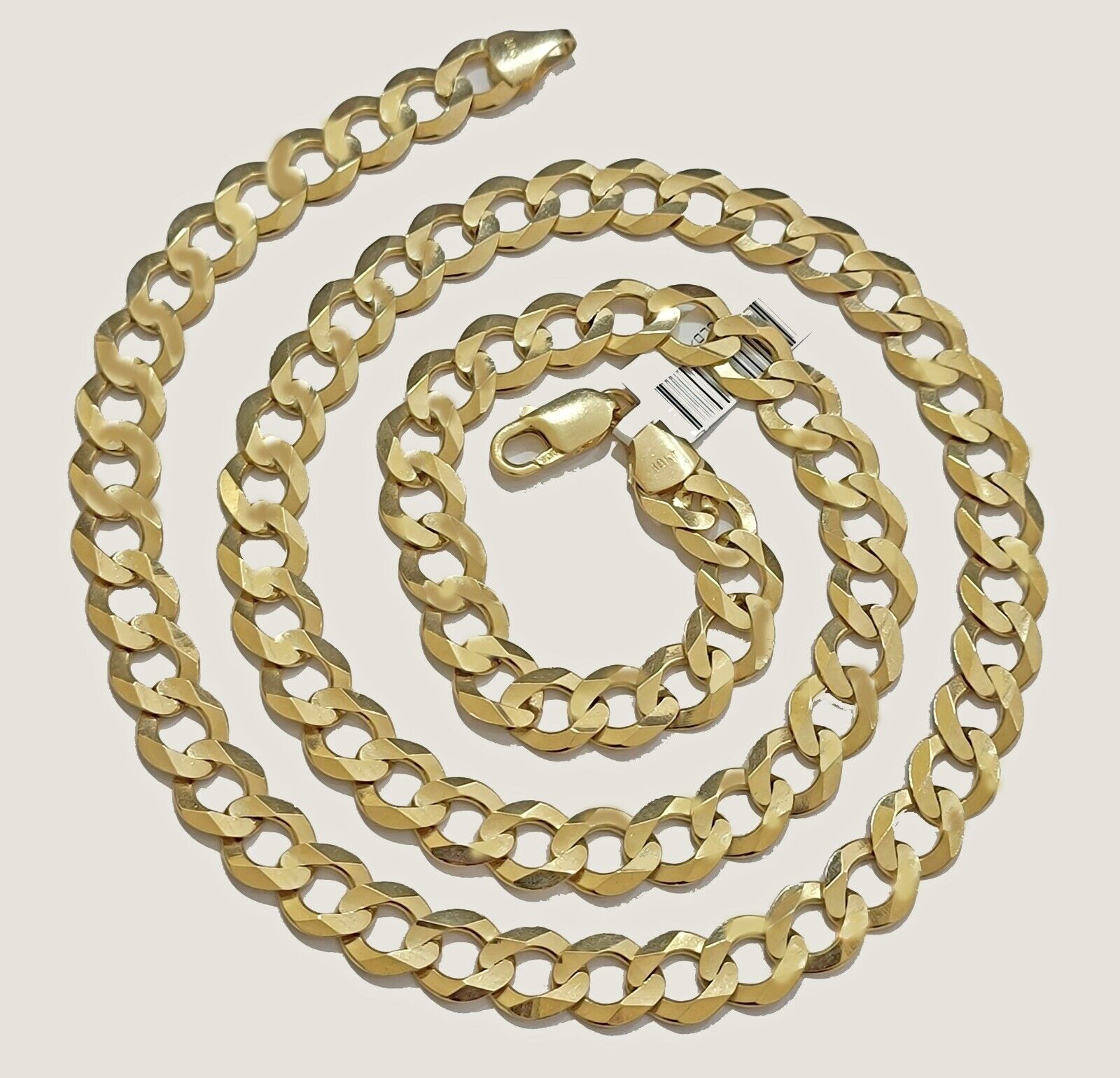 10K Solid Yellow Gold 10mm Cuban Curb Link Chain Necklace 26 Inch Men, Real 10kt - GoldenLinQ