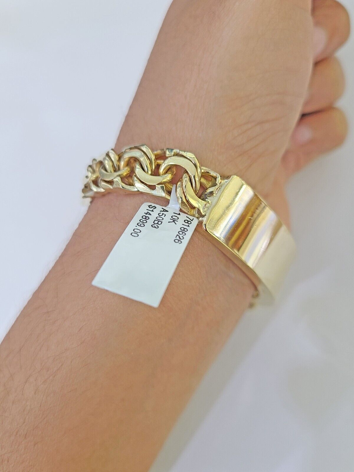 10k Solid Yellow Gold Chino ID Bracelet Size 8" 9mm Inches Box Lock Real 10kt - GoldenlinQ