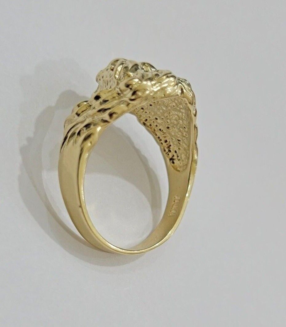 10k Solid Yellow Gold Men's Lion Roaring Ring Casual Style 10kt Red Eye New SALE - GoldenLinQ