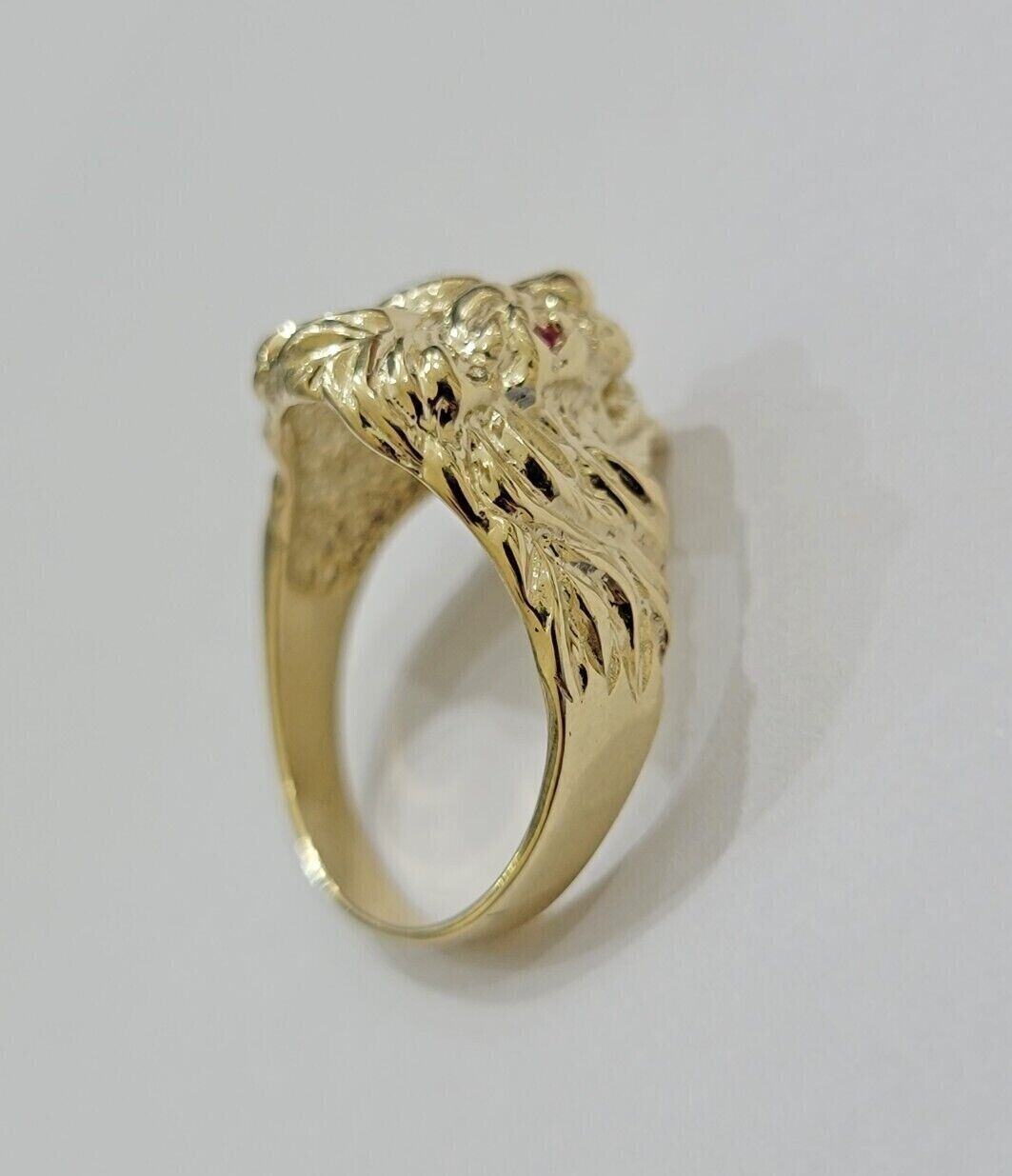 10k Solid Yellow Gold Men's Lion Roaring Ring Casual Style 10kt Red Eye New SALE - GoldenLinQ