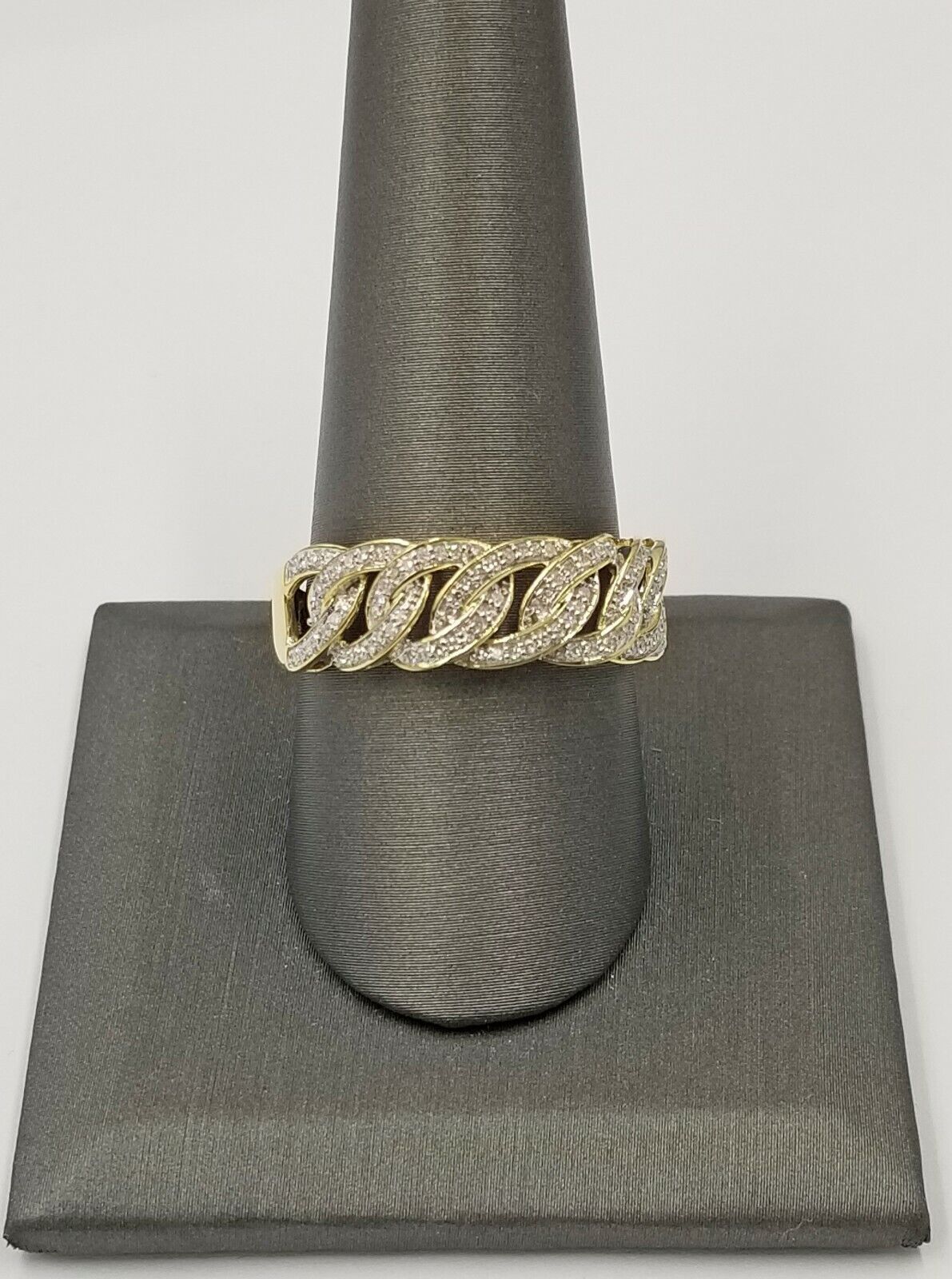 10K Solid Yellow Gold Miami Cuban Genuine Diamond Ring Band Style Men REAL - GoldenlinQ
