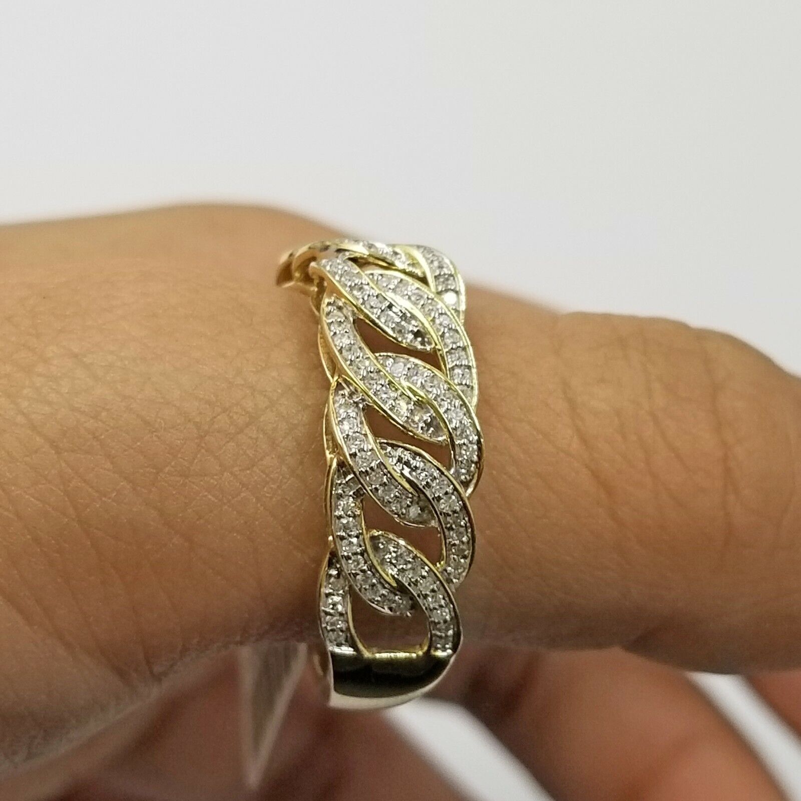 10K Solid Yellow Gold Miami Cuban Genuine Diamond Ring Band Style Men REAL - GoldenlinQ