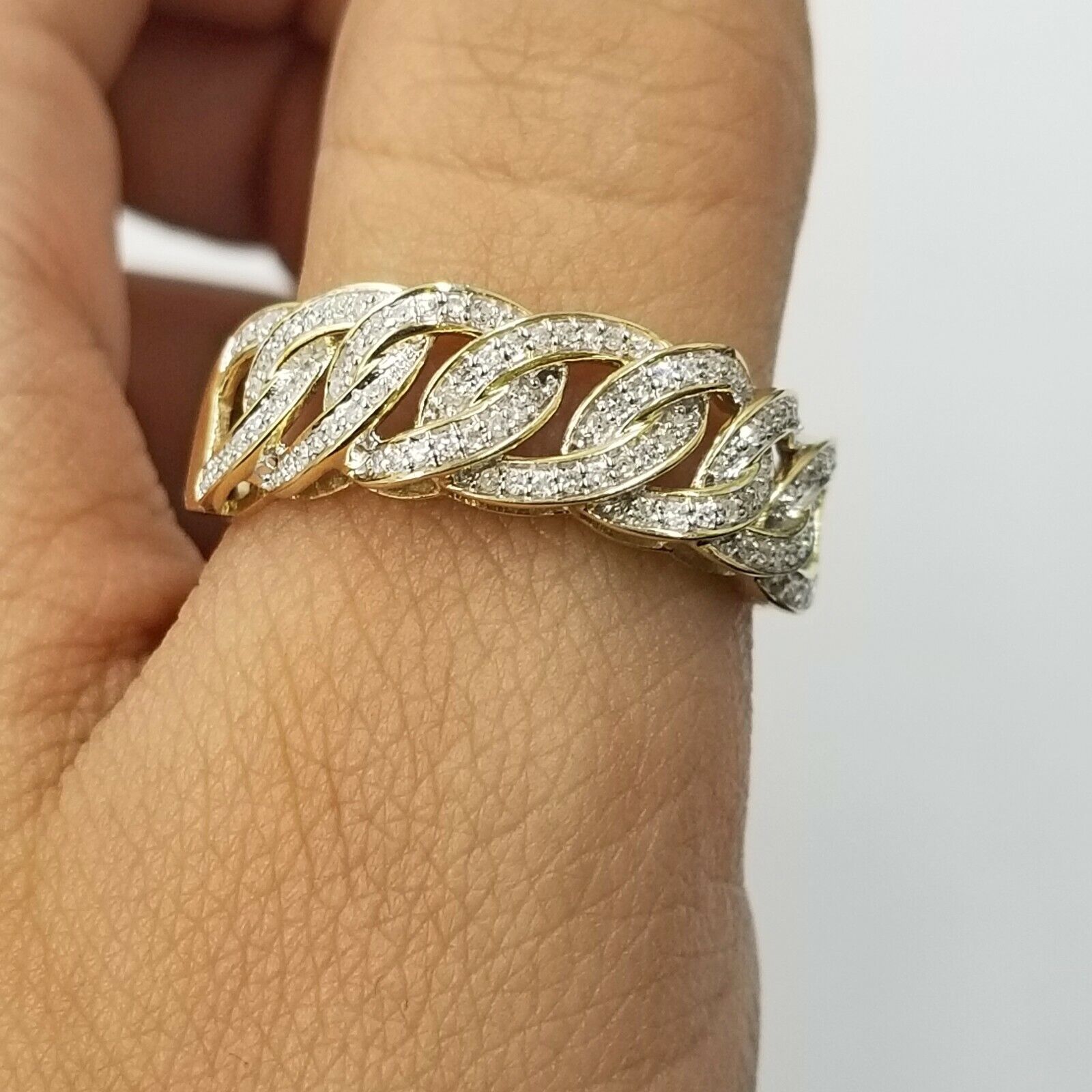 10K Solid Yellow Gold Miami Cuban Genuine Diamond Ring Band Style Men REAL - GoldenlinQ