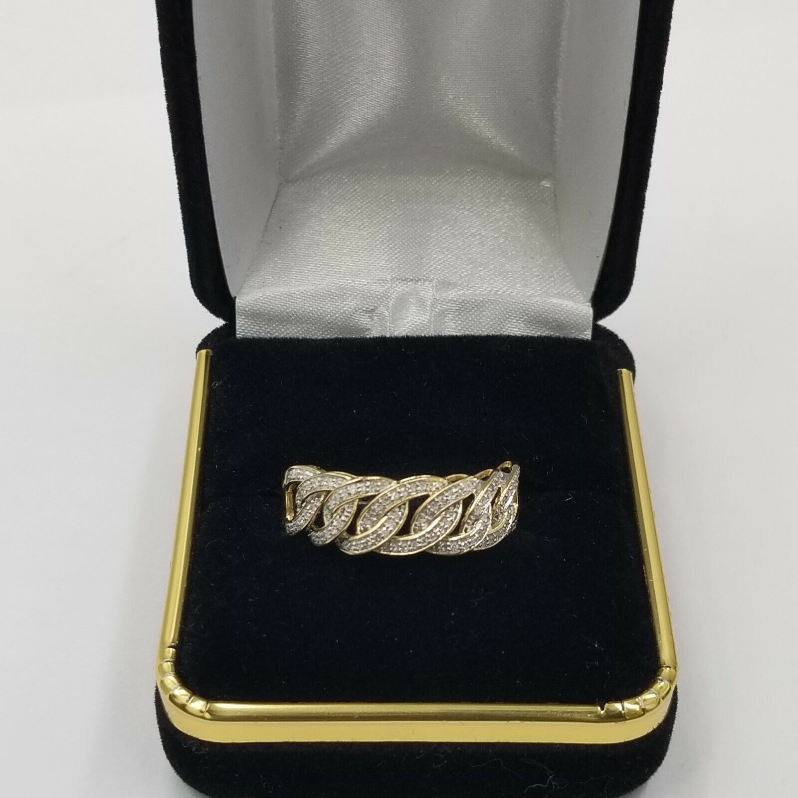 10K Solid Yellow Gold Miami Cuban Genuine Diamond Ring Band Style Men REAL - GoldenlinQ
