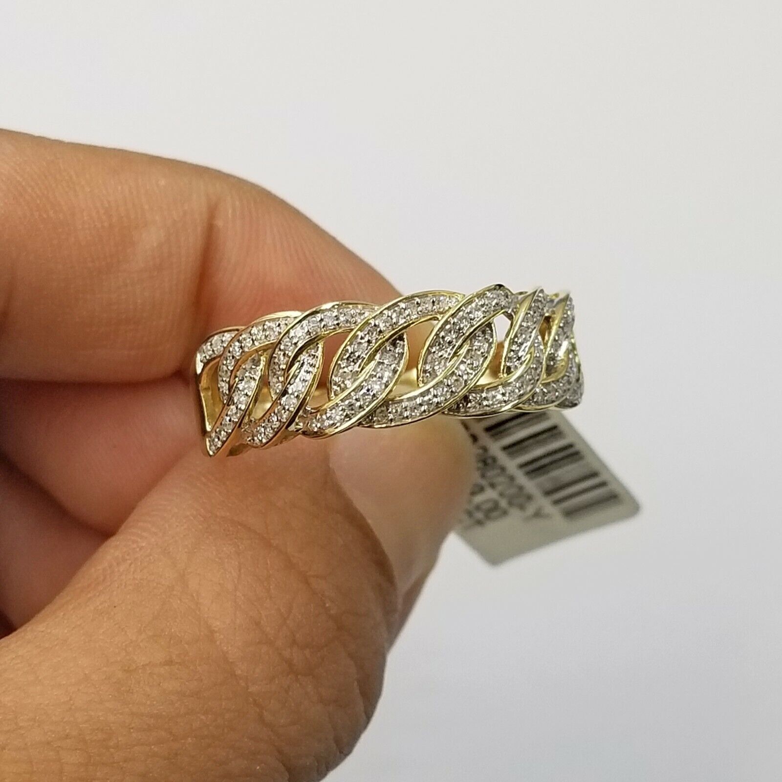 10K Solid Yellow Gold Miami Cuban Genuine Diamond Ring Band Style Men REAL - GoldenlinQ