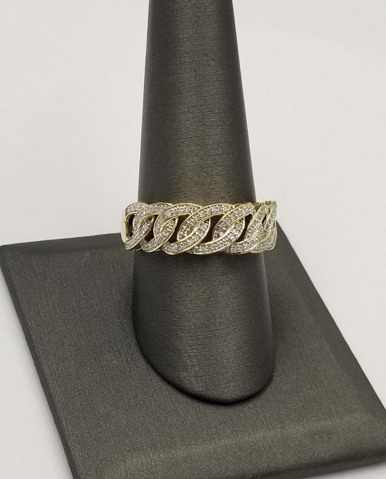 10K Solid Yellow Gold Miami Cuban Genuine Diamond Ring Band Style Men REAL - GoldenlinQ