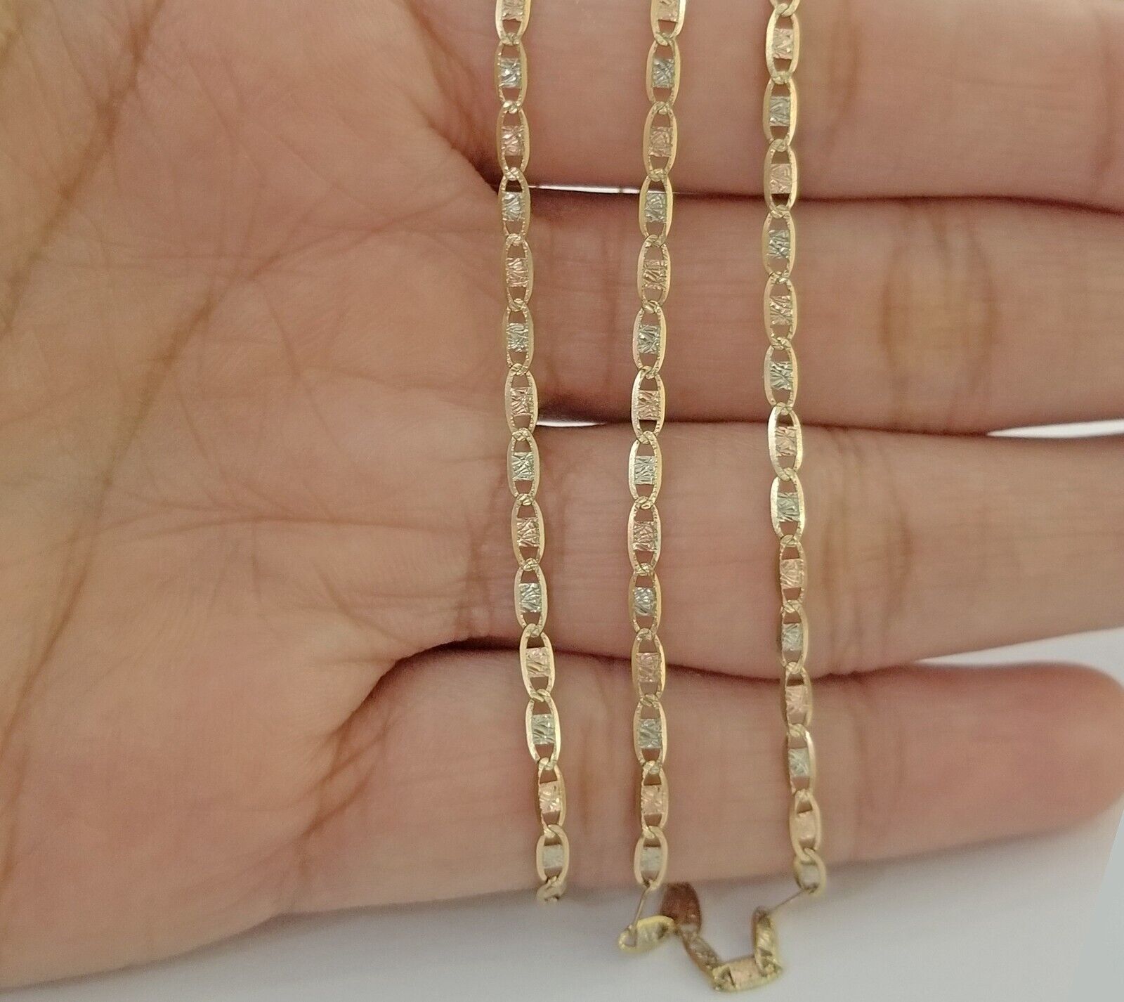 10K Trio Color Gold 2mm Valentino Mariner Anchor Chain Necklace 16" 20" 22" Inch - GoldenlinQ