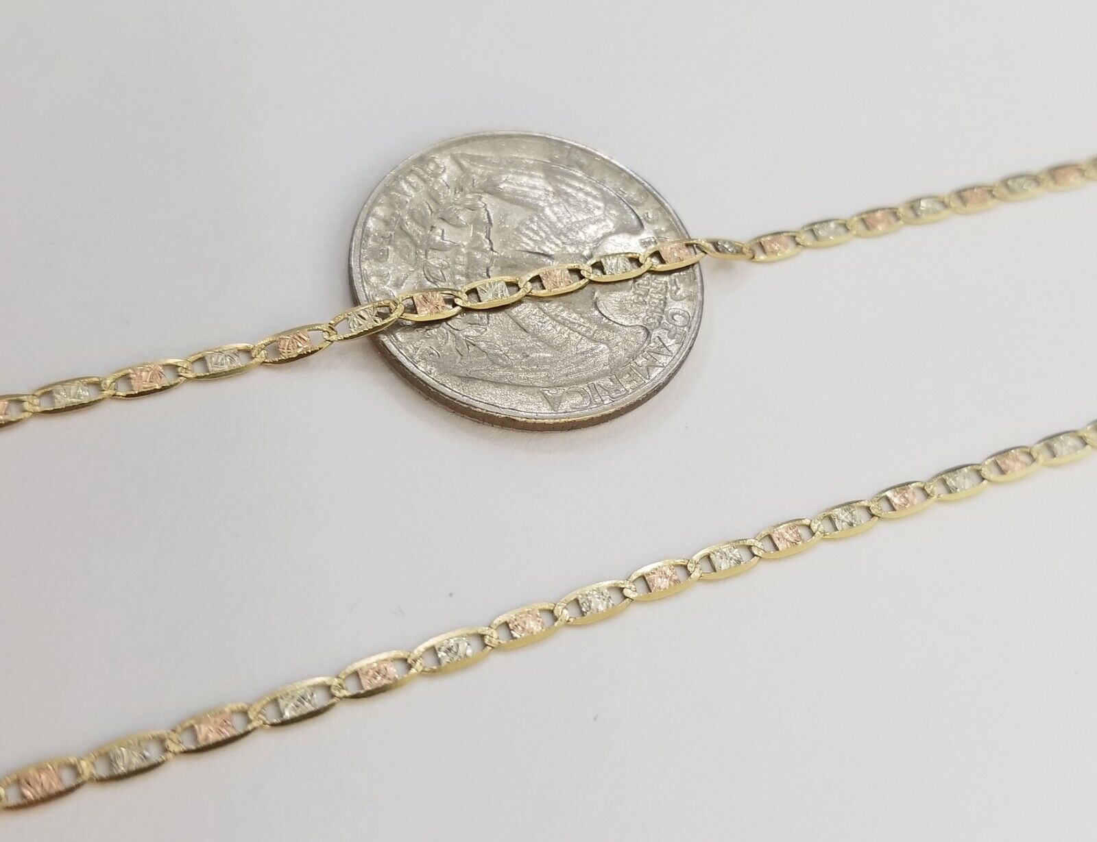 10K Trio Color Gold 2mm Valentino Mariner Anchor Chain Necklace 16" 20" 22" Inch - GoldenlinQ