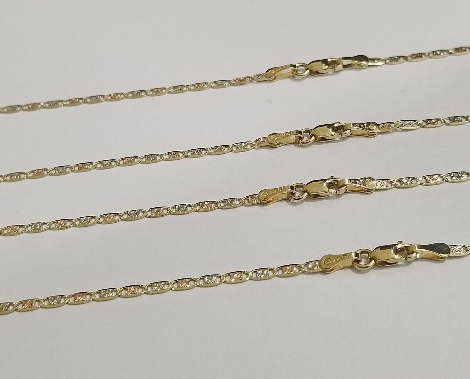 10K Trio Color Gold 2mm Valentino Mariner Anchor Chain Necklace 16" 20" 22" Inch - GoldenlinQ