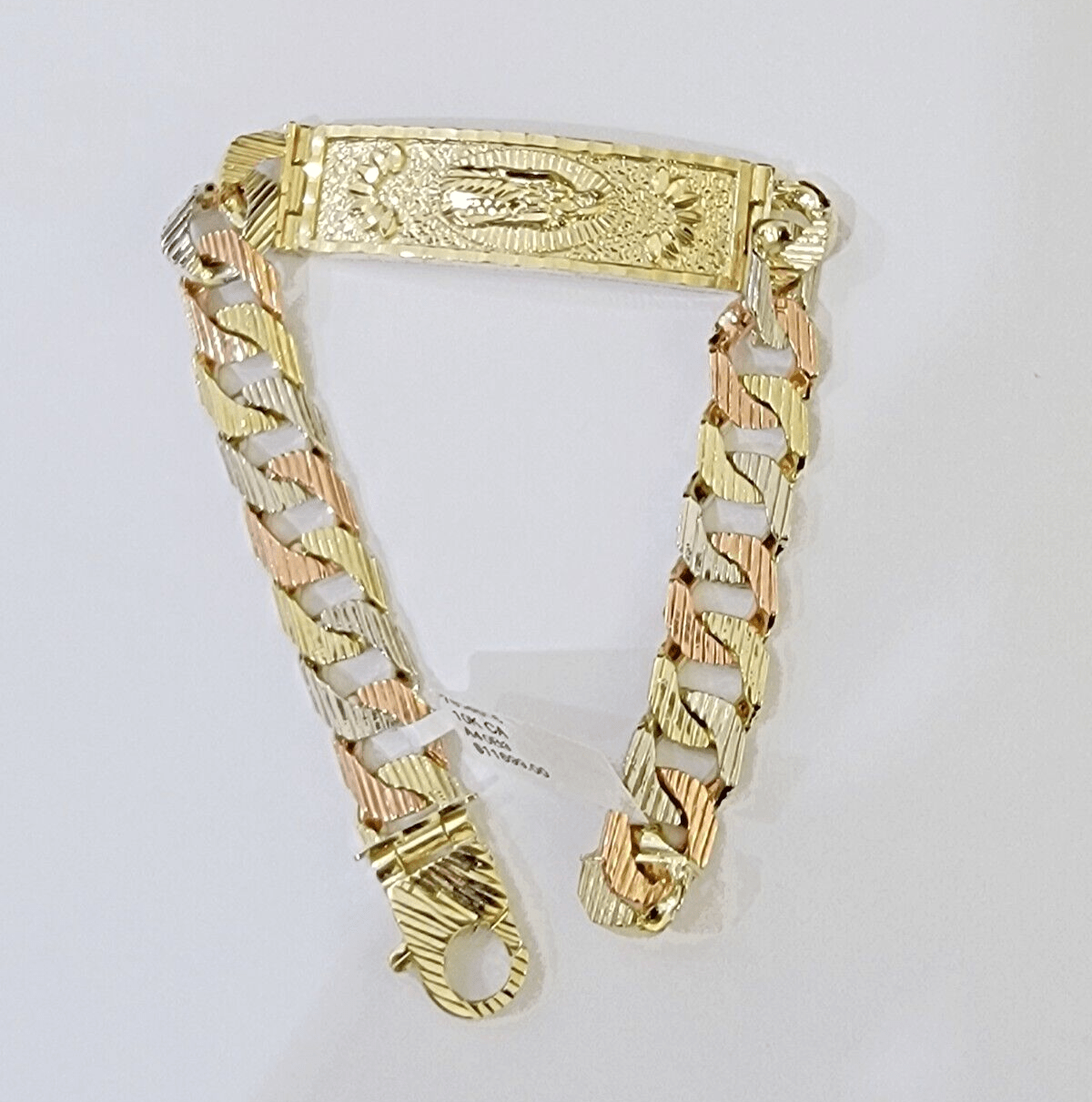 10K Trio Gold ID Bracelet With Miami Cuban Link 11 mm 8.5" inches 10kt - GoldenlinQ