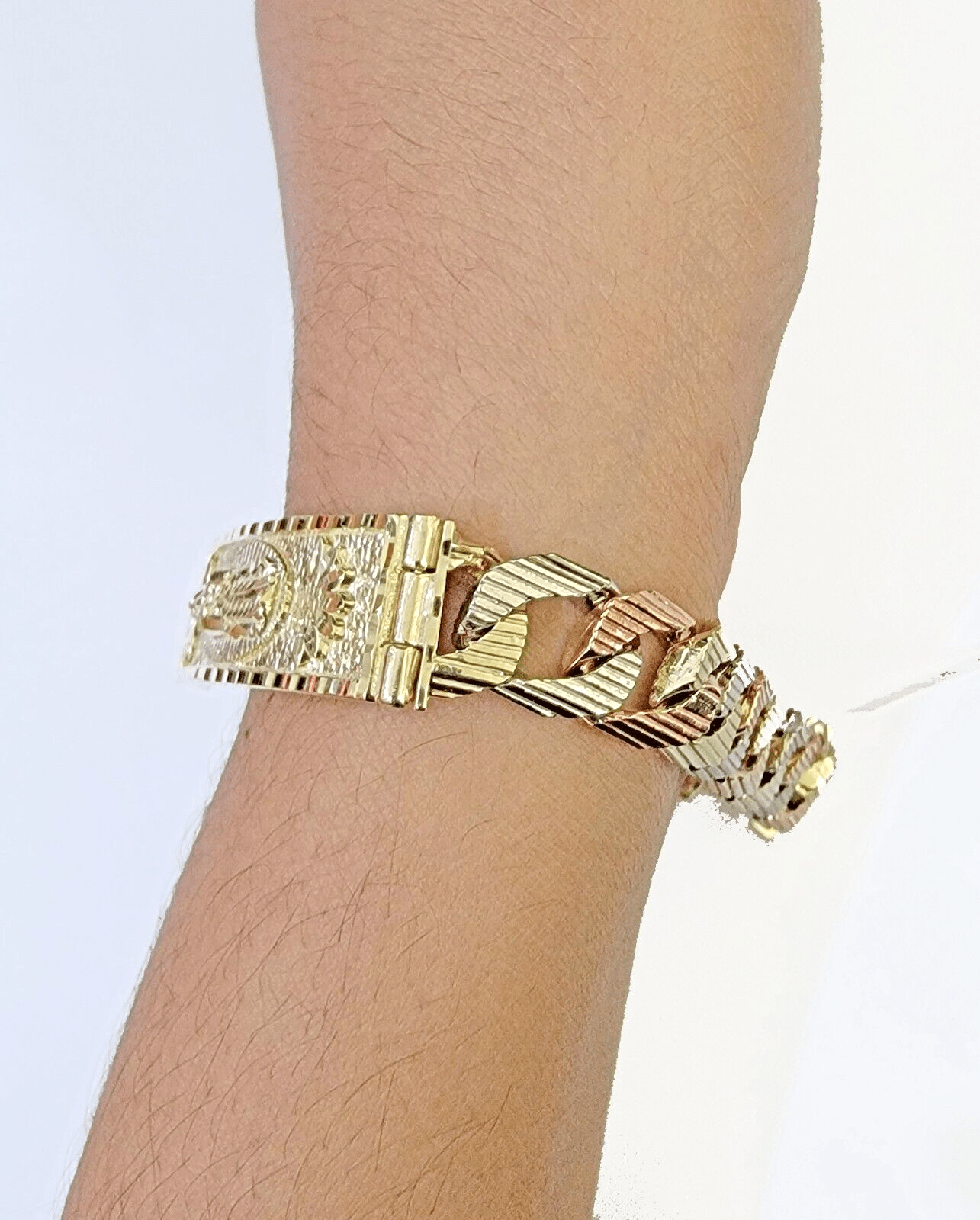 10K Trio Gold ID Bracelet With Miami Cuban Link 11 mm 8.5" inches 10kt - GoldenlinQ