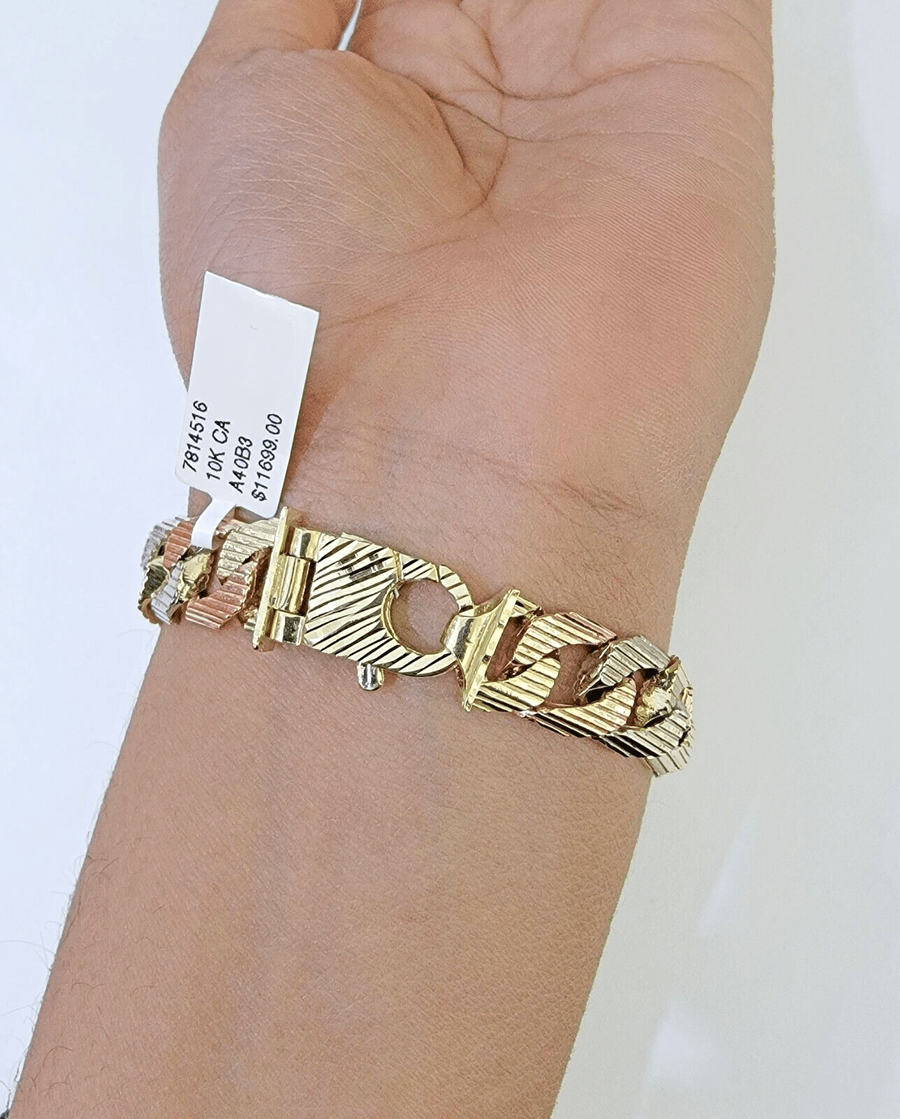 10K Trio Gold ID Bracelet With Miami Cuban Link 11 mm 8.5" inches 10kt - GoldenlinQ