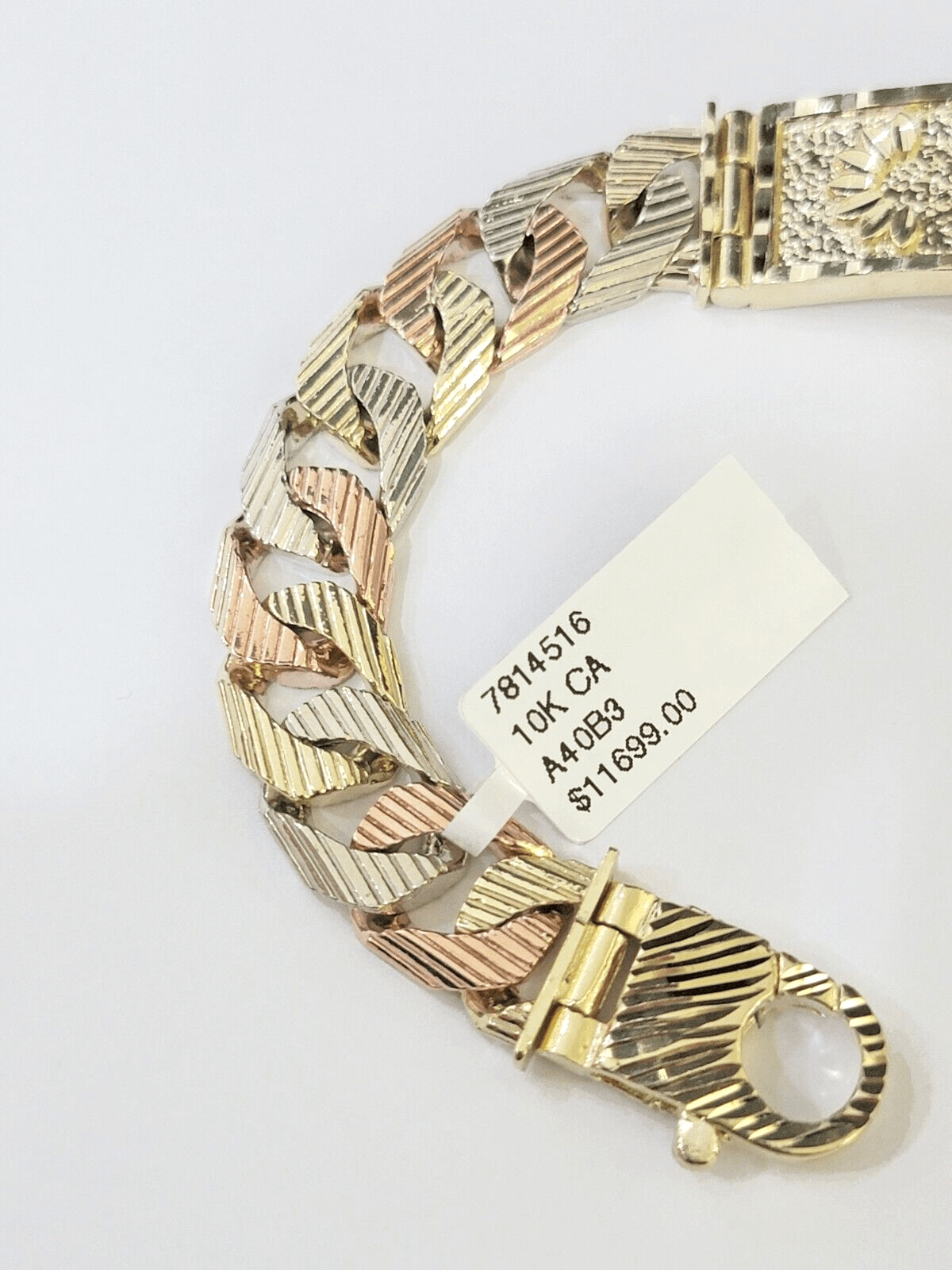 10K Trio Gold ID Bracelet With Miami Cuban Link 11 mm 8.5" inches 10kt - GoldenlinQ
