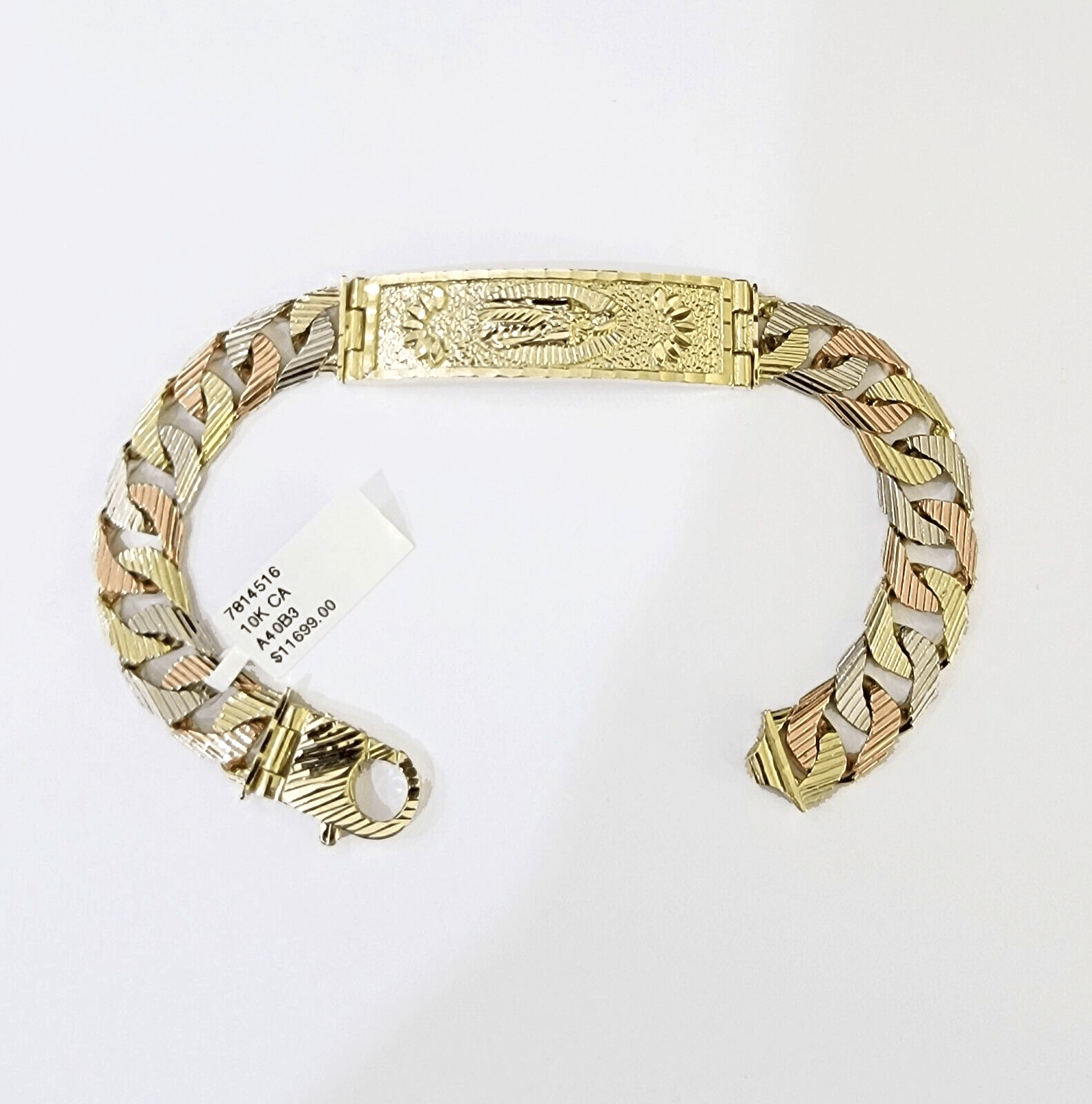 10K Trio Gold ID Bracelet With Miami Cuban Link 11 mm 8.5" inches 10kt - GoldenlinQ