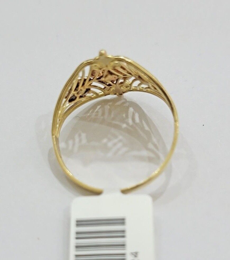 10k Trio Gold Lady Flower Ring Womens Casual Yellow Band Real 10kt Unique Design - GoldenlinQ