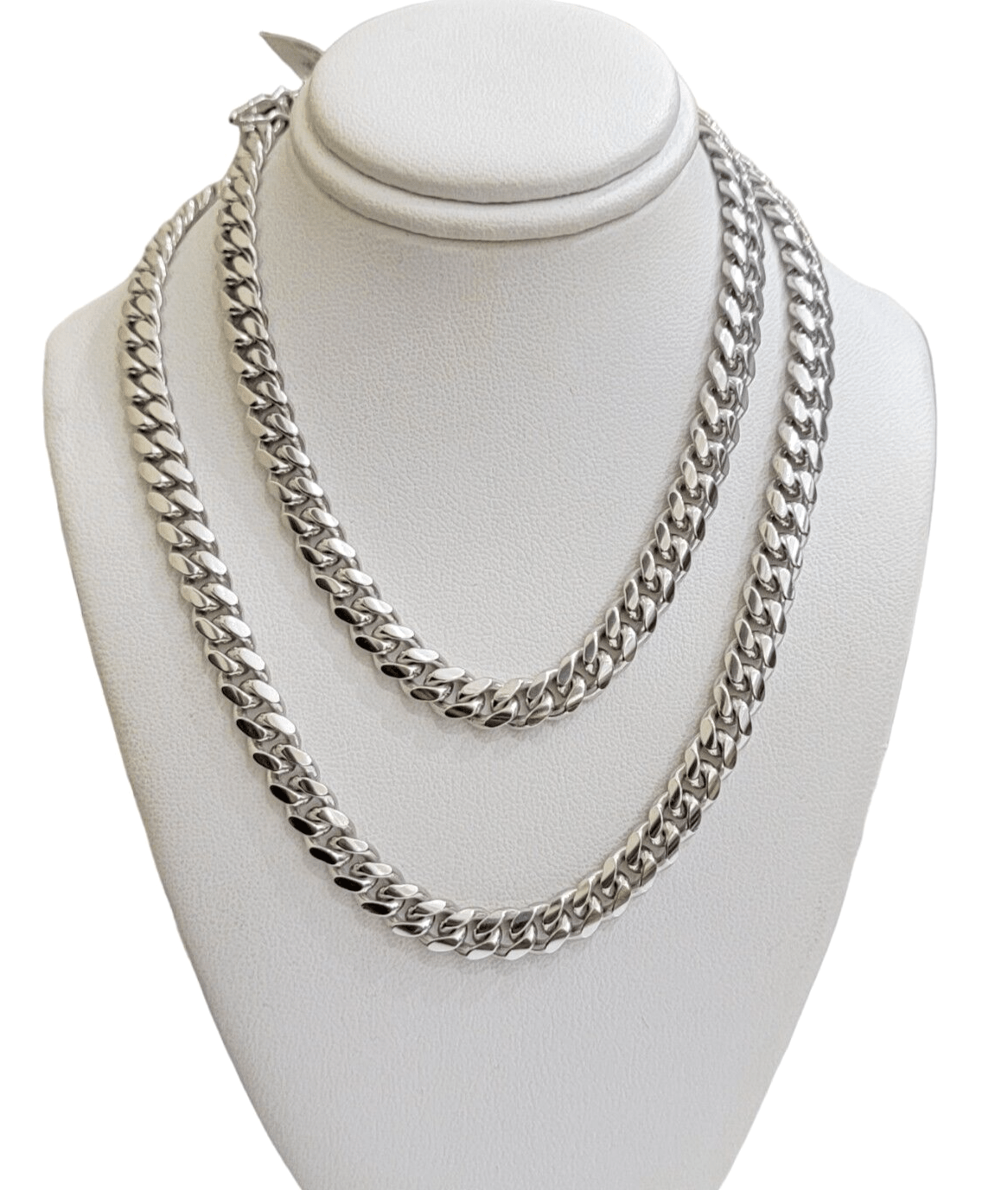 10k White Gold Chain Miami Cuban Link Necklace 26 Inch 7mm, Real Mens 10KT Solid - GoldenlinQ