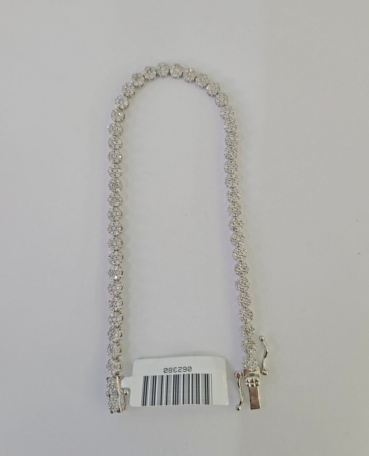 10K White Gold Diamond Bracelet Flower Women Ladies 7" REAL Genuine Gold - GoldenlinQ