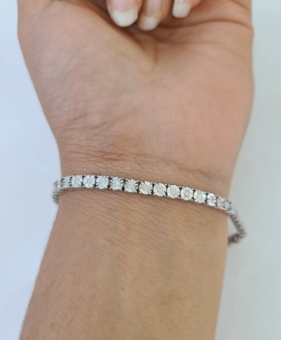 10K White Gold Diamond Bracelet Women Ladies 7" REAL Genuine Gold - GoldenlinQ