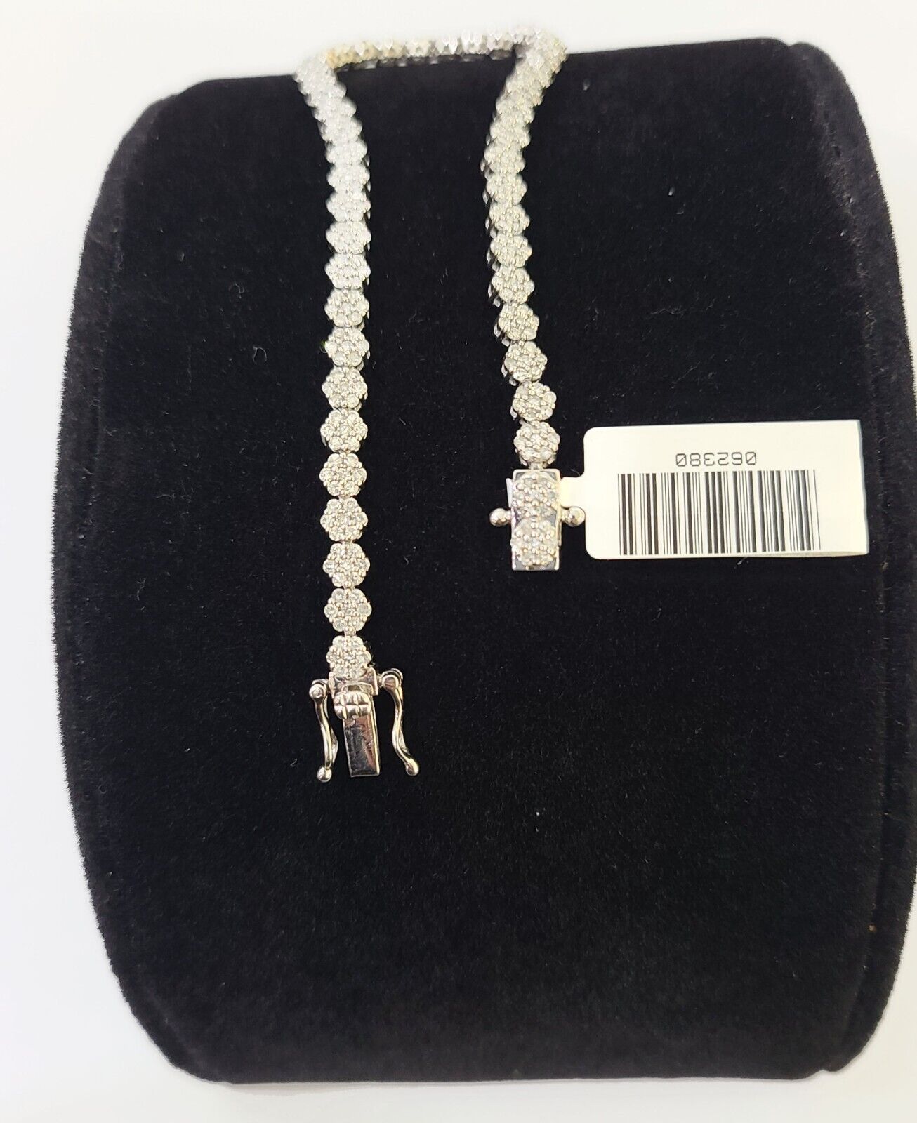 10k White Gold Diamond Flower Bracelet Real Box Clasp Women Genuine - GoldenlinQ