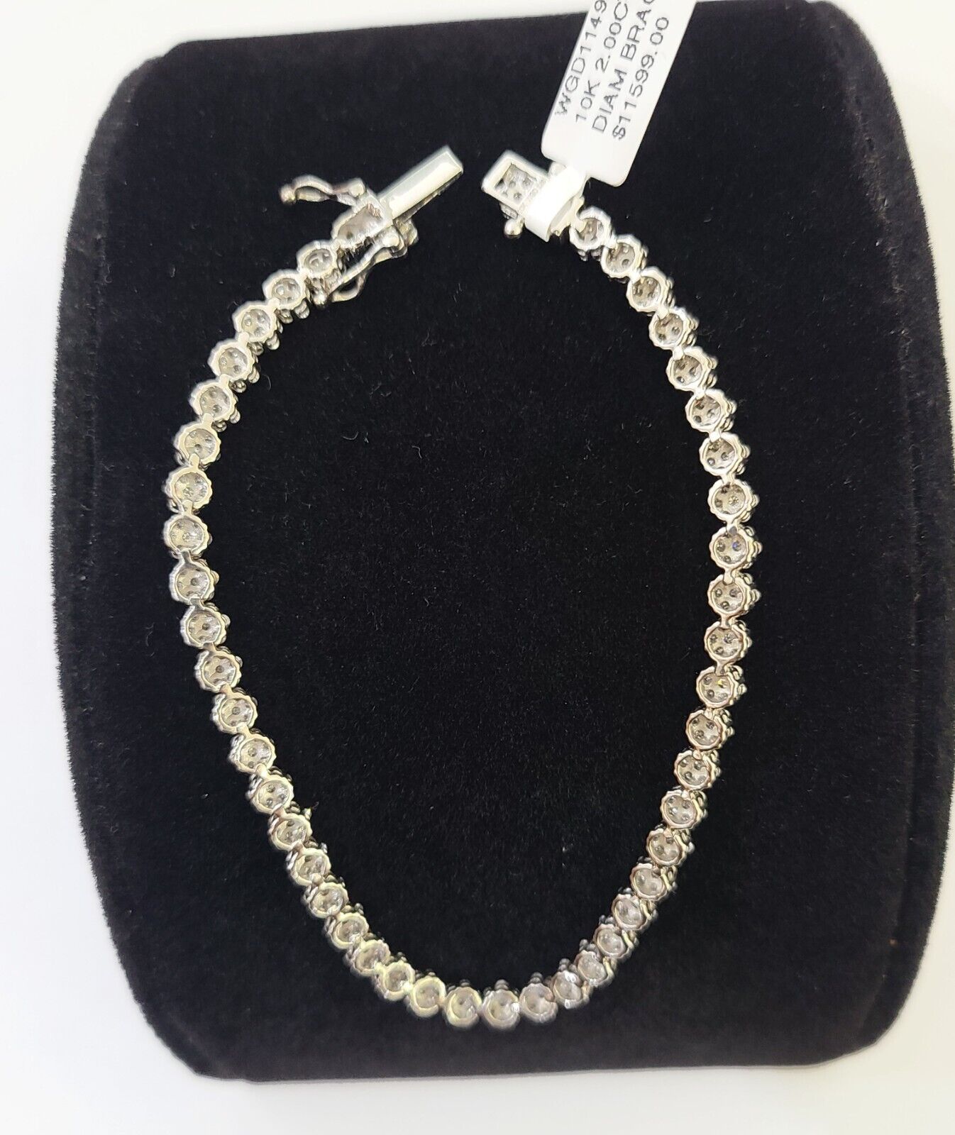 10k White Gold Diamond Flower Bracelet Real Box Clasp Women Genuine - GoldenlinQ