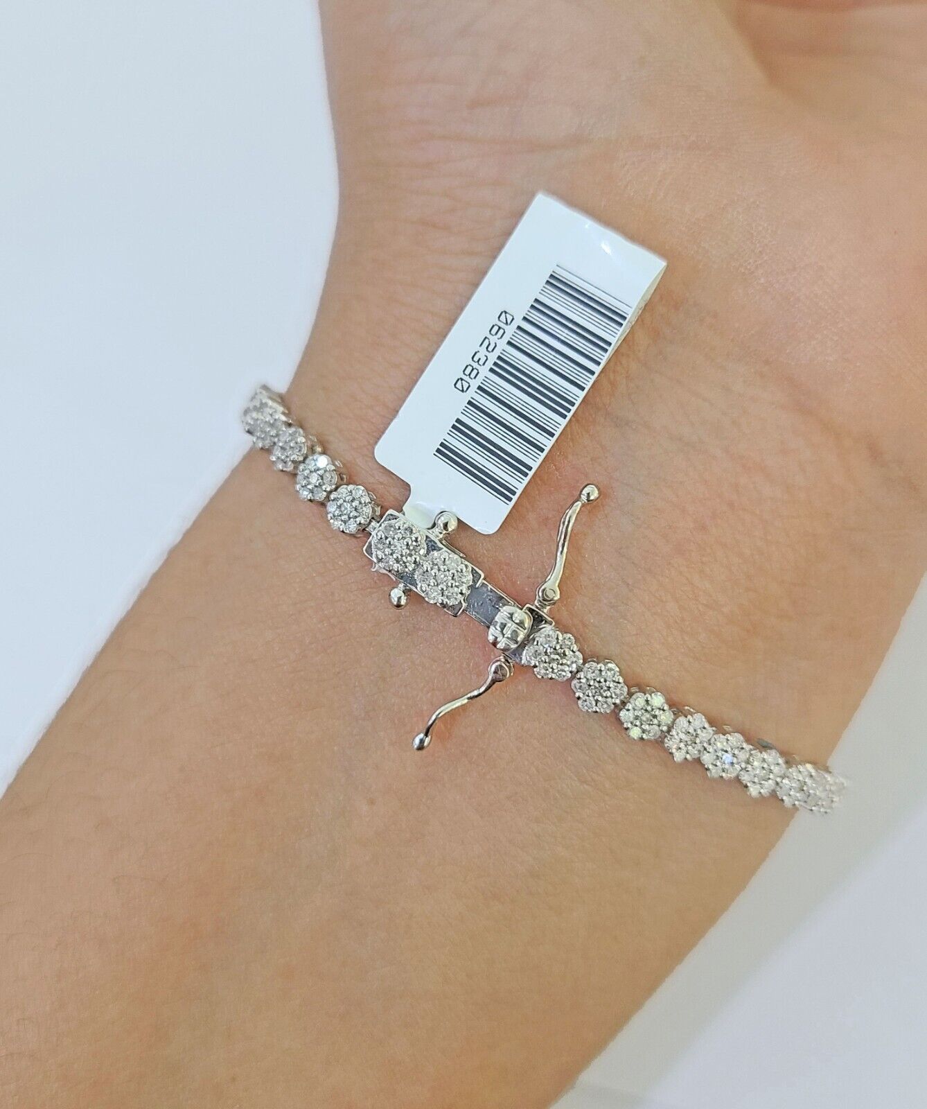 10k White Gold Diamond Flower Bracelet Real Box Clasp Women Genuine - GoldenlinQ