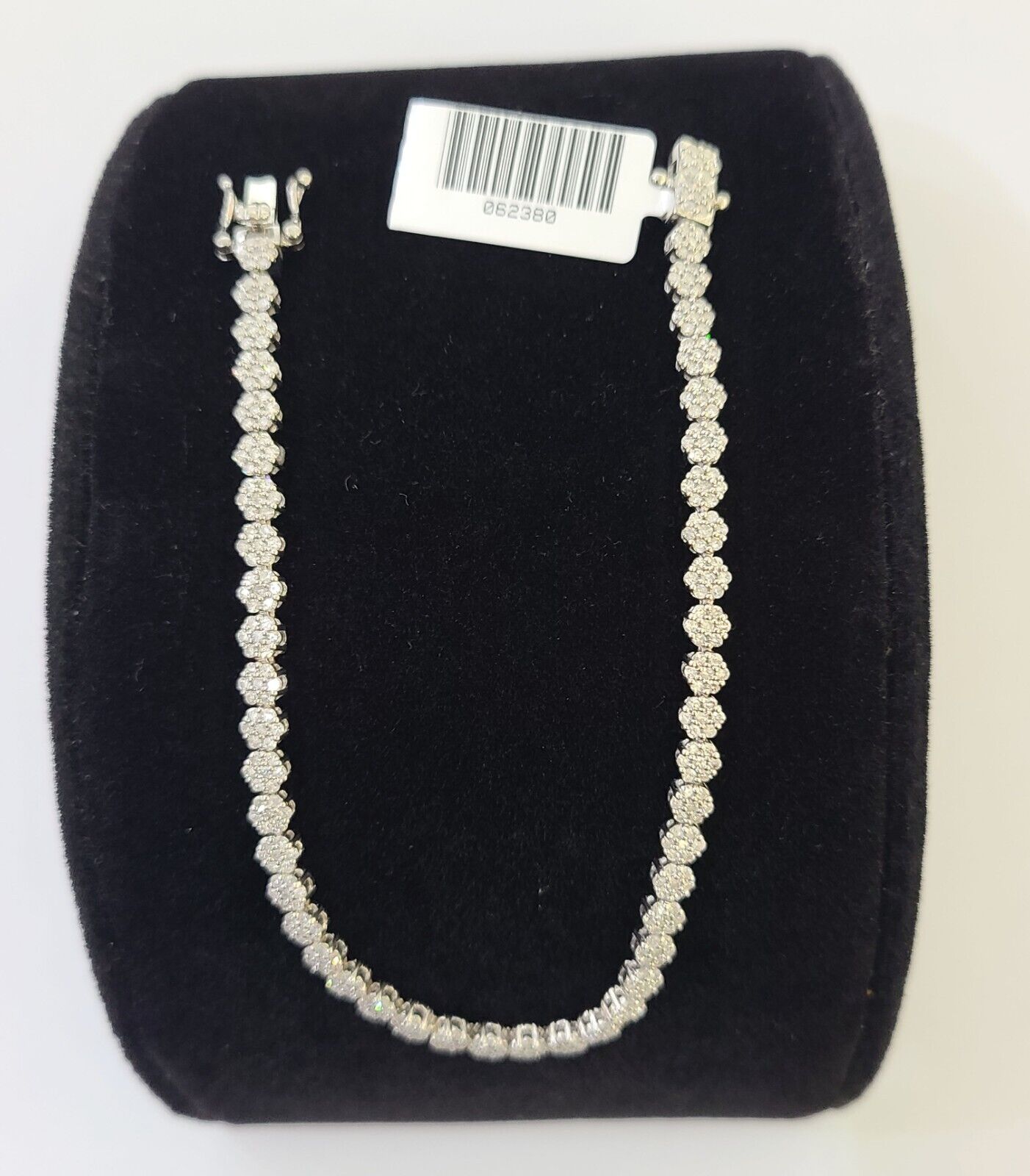 10k White Gold Diamond Flower Bracelet Real Box Clasp Women Genuine - GoldenlinQ