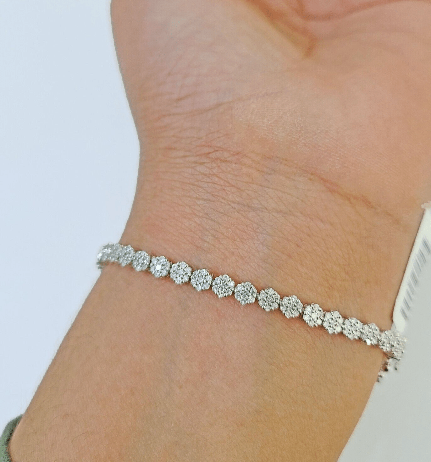 10k White Gold Diamond Flower Bracelet Real Box Clasp Women Genuine - GoldenlinQ