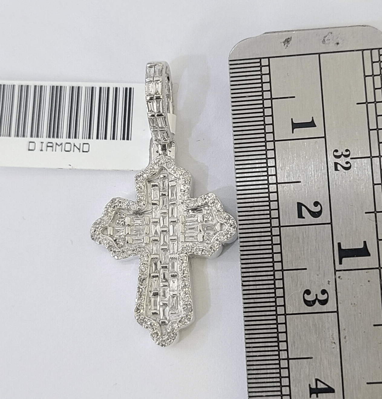 10k White Gold Diamond Jesus Cross Pendant charm Real Genuine 1.5" - GoldenlinQ