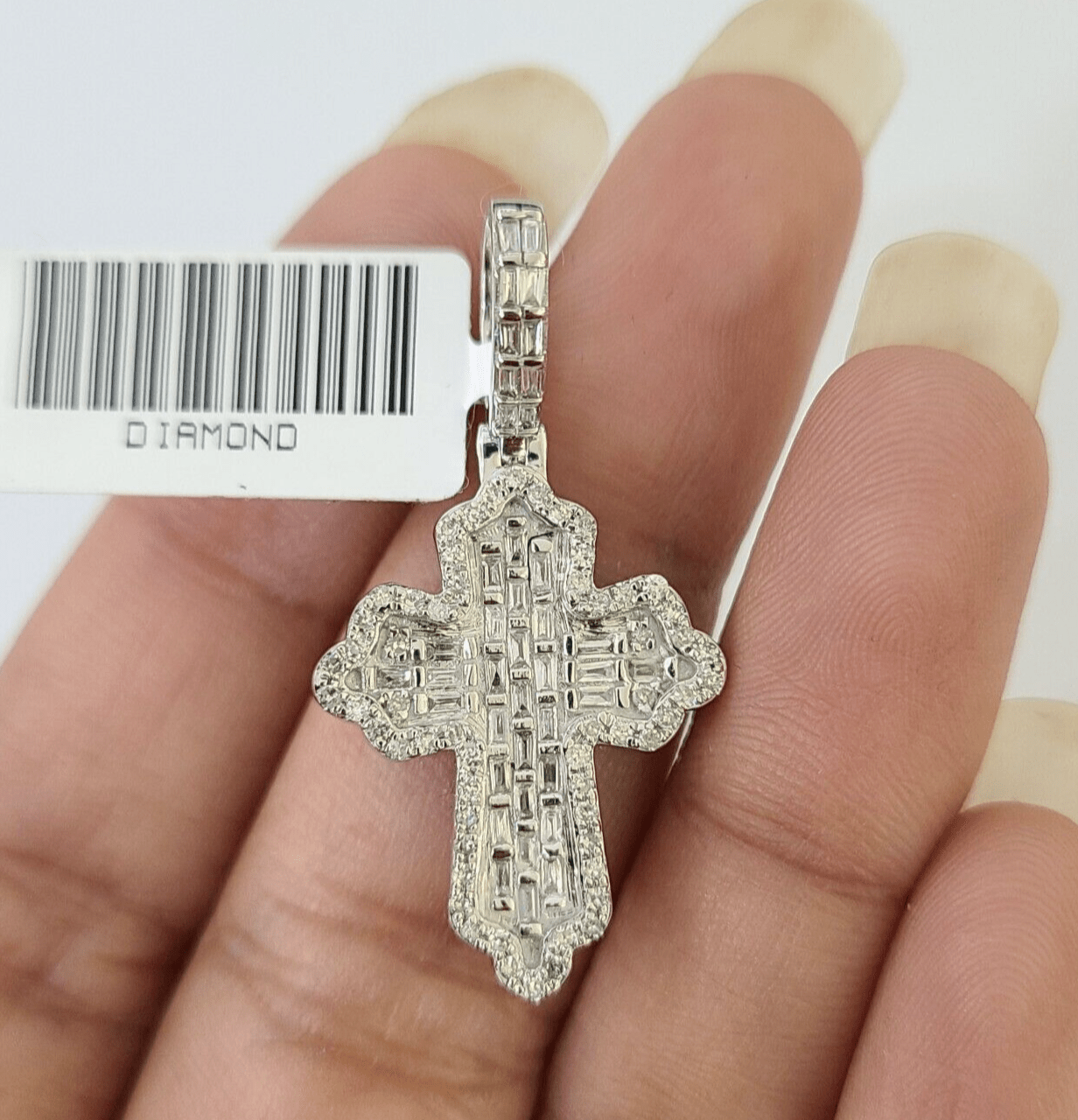 10k White Gold Diamond Jesus Cross Pendant charm Real Genuine 1.5" - GoldenlinQ