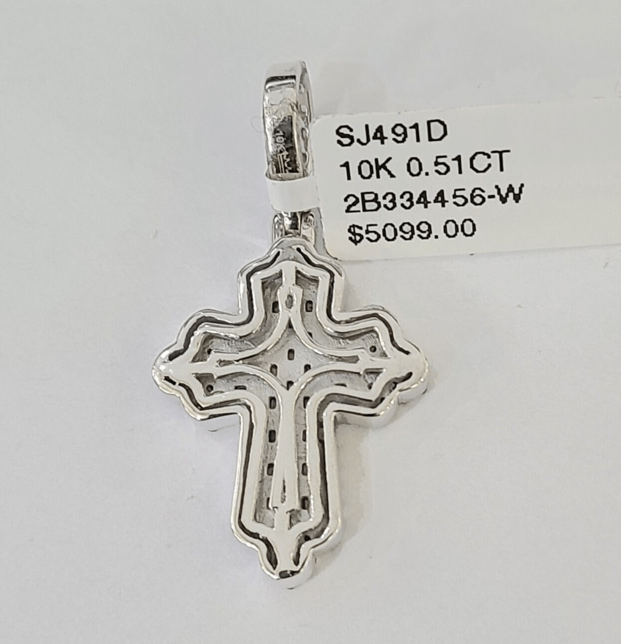 10k White Gold Diamond Jesus Cross Pendant charm Real Genuine 1.5" - GoldenlinQ