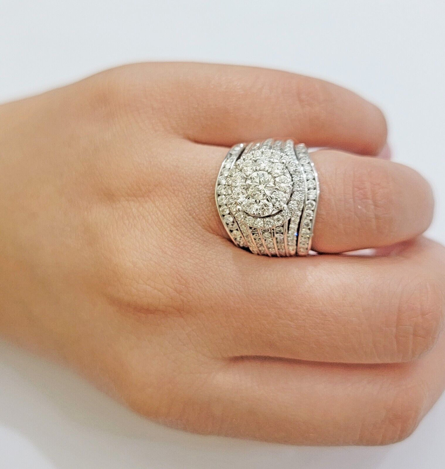 10k White Gold Diamond Ring & Band Ladies 3CTW Wedding Engagement Solid REAL - GoldenLinQ