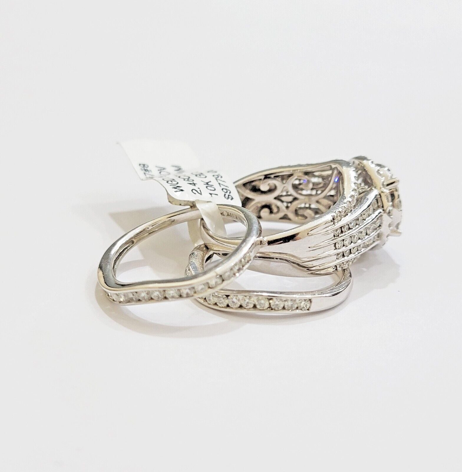 10k White Gold Diamond Ring Band Set Ladies 3CTW Wedding Engagement Solid REAL - GoldenLinQ