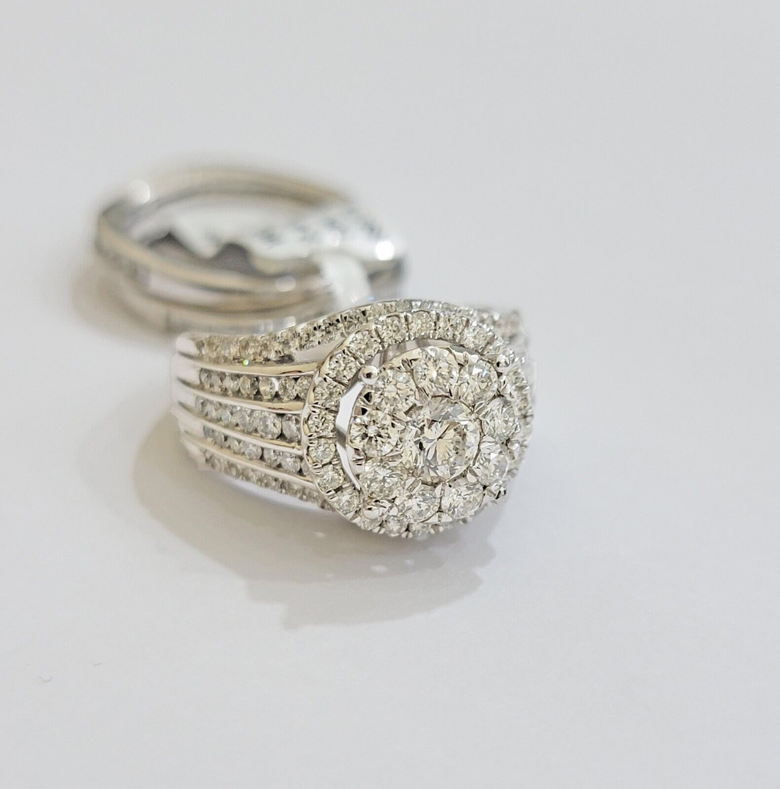 10k White Gold Diamond Ring Band Set Ladies 3CTW Wedding Engagement Solid REAL - GoldenLinQ