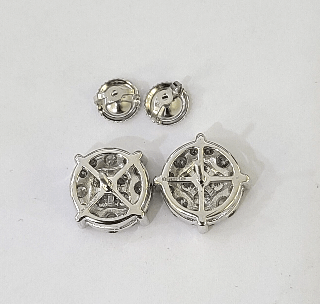 10k White gold Flower Earrings Real Diamond screw - back Women Men Studs - GoldenlinQ