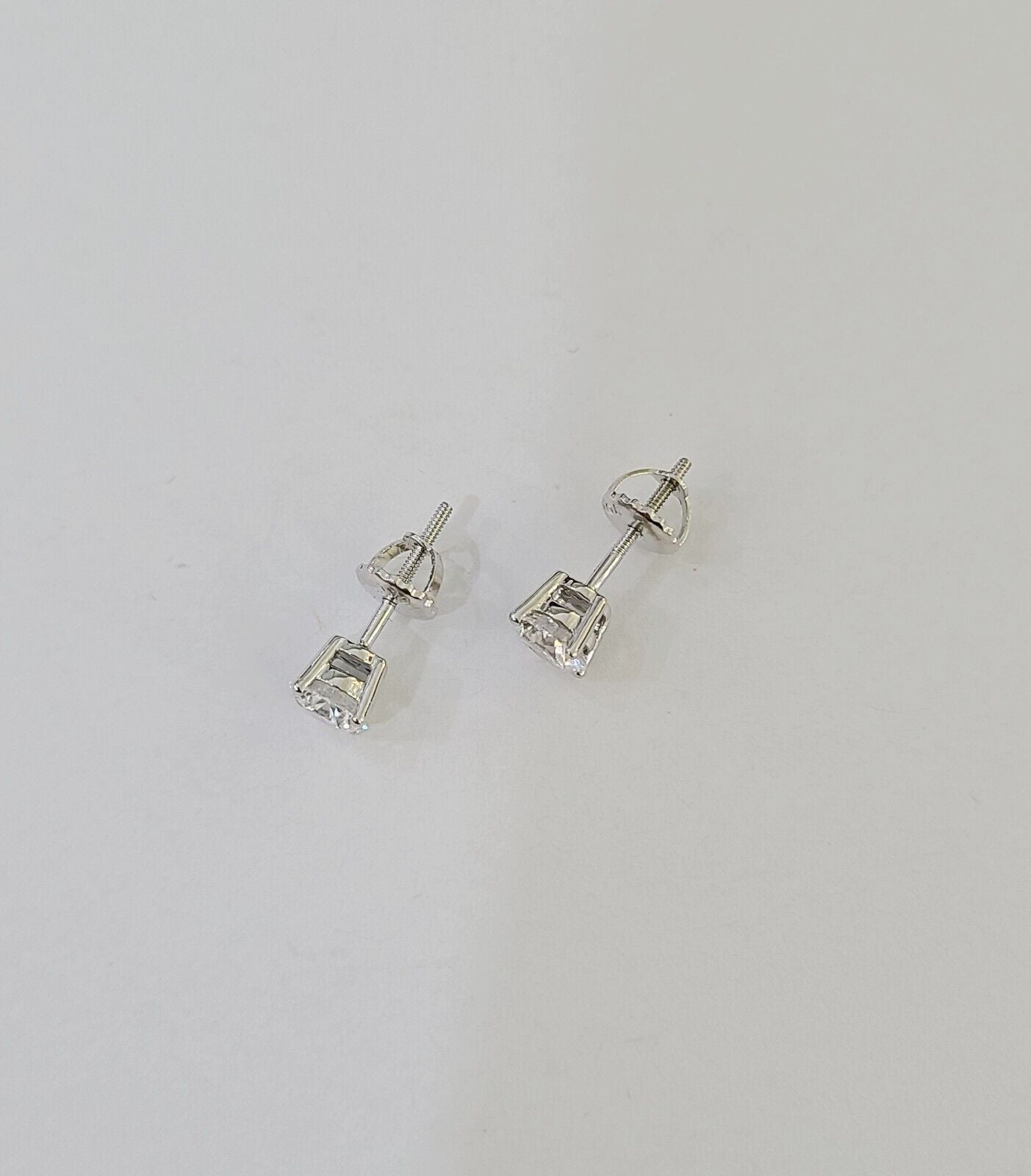 10k White gold Round Earrings Diamond screw - back Lab Created Women Men Studs - GoldenlinQ